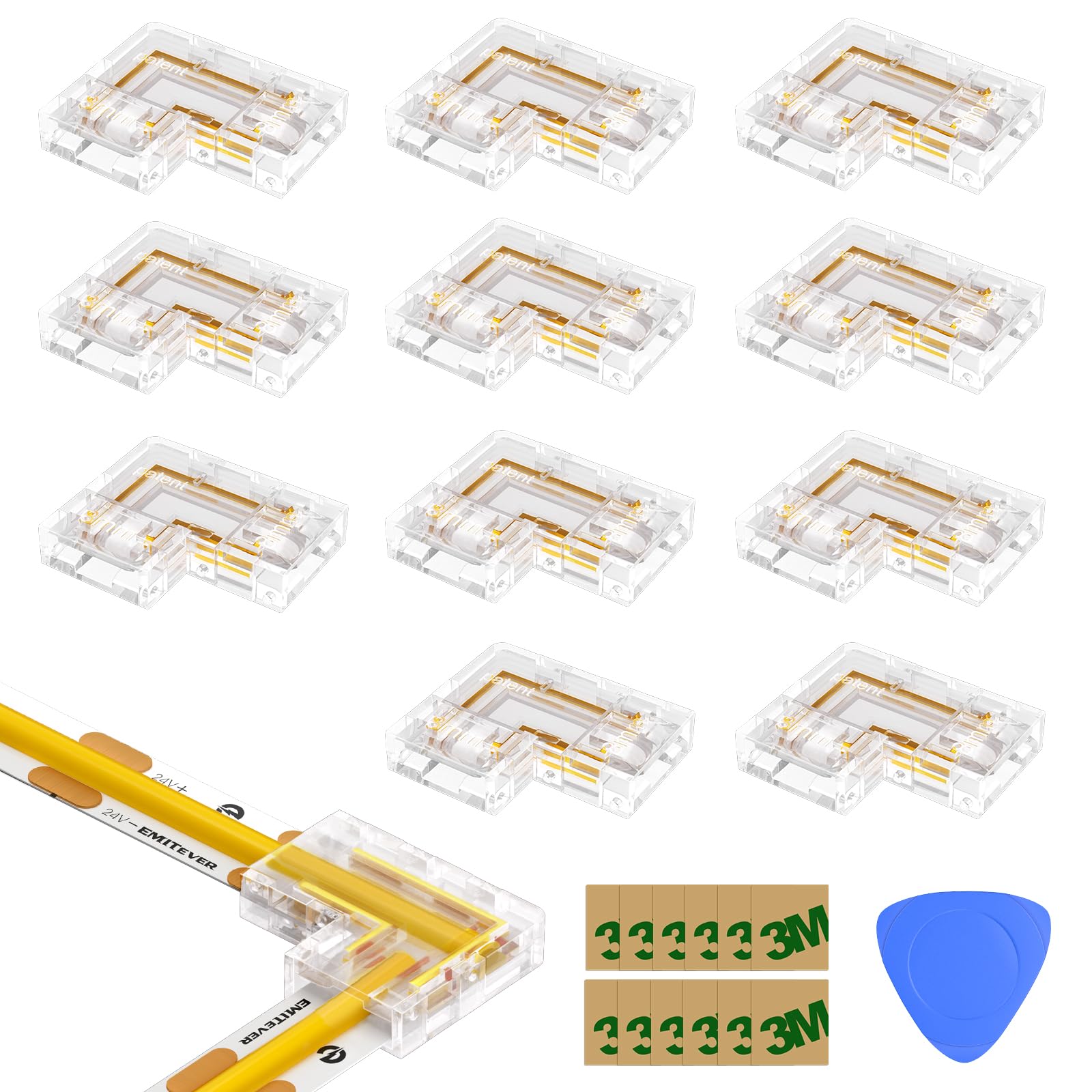 EMITEVER 8mm LED Strip Connectors 12pcs, Led Corner Connector L-Shaped Gapless Connection Solderless Transparent Tape Light Conn
