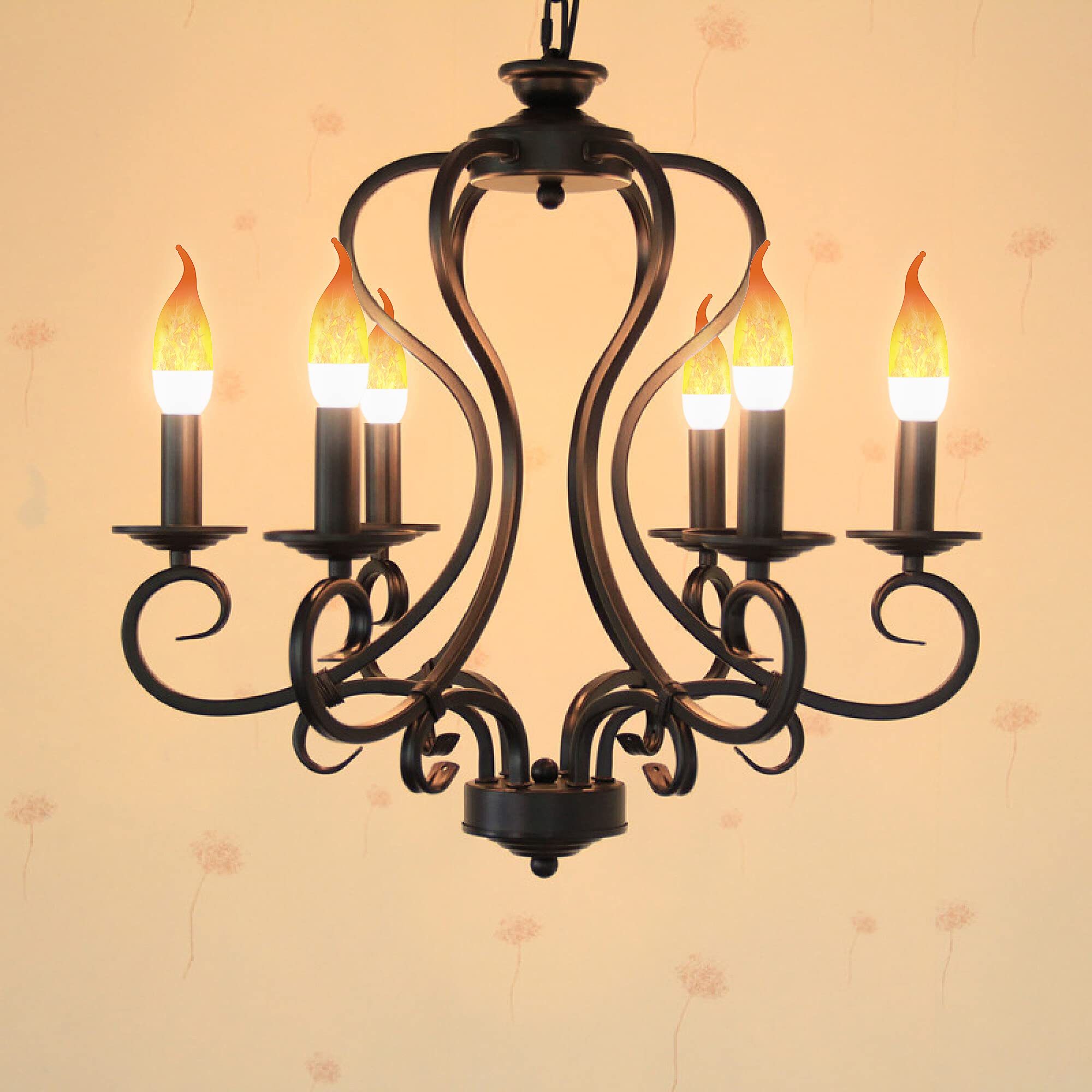 Lpraer 6 Pack E12 Led Flame Effect Light Bulbs 3 Modes Flickering Flame Tip Candelabra Light Bulbs Warm White Chandelier Bulbs For Easter Halloween