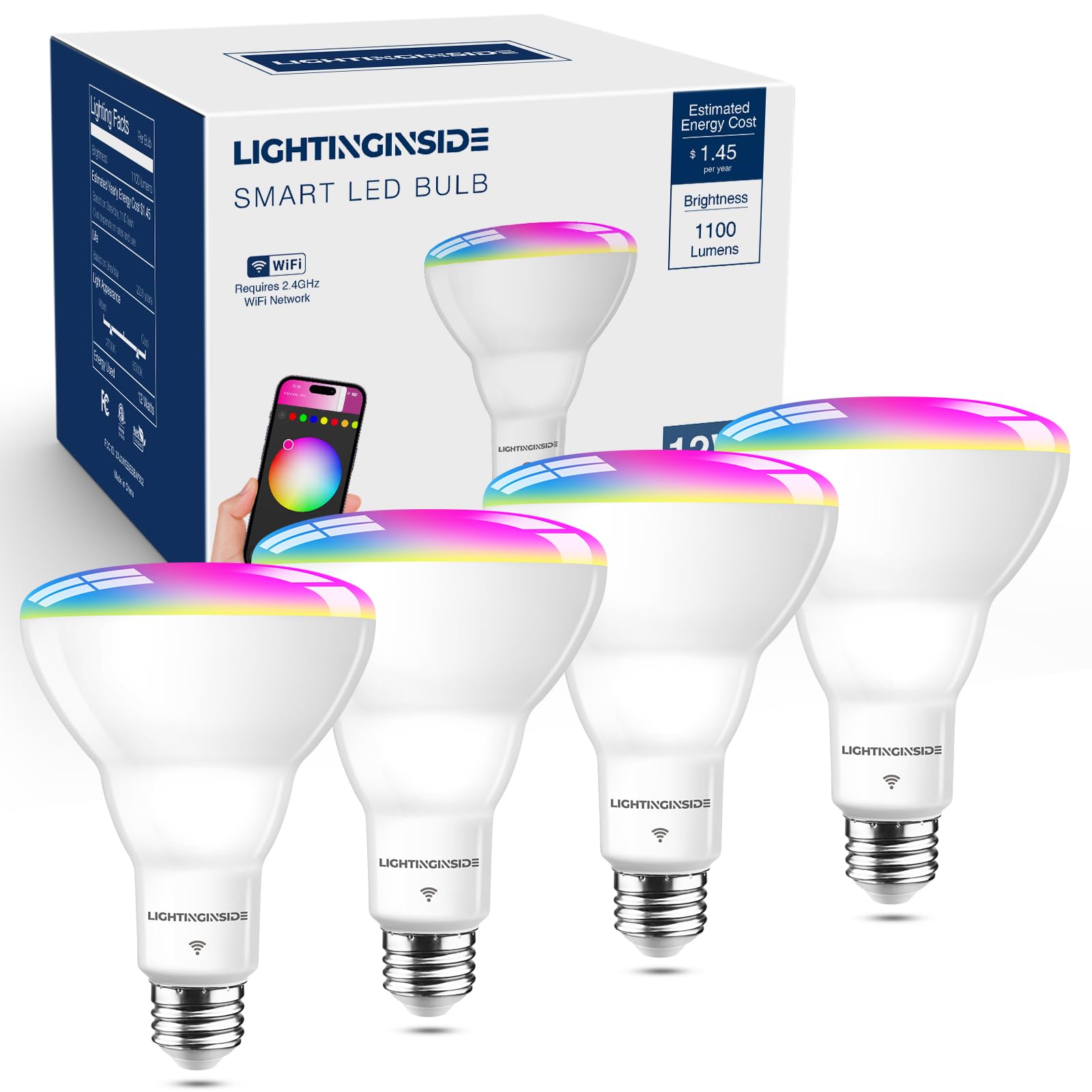 Lightinginside Smart Light Bulbs 75W Equivalent, 1100Lm 12W Rgbcw Br30 E26 Recessed Flood Light Bulb Compatible With Alexa/Googl