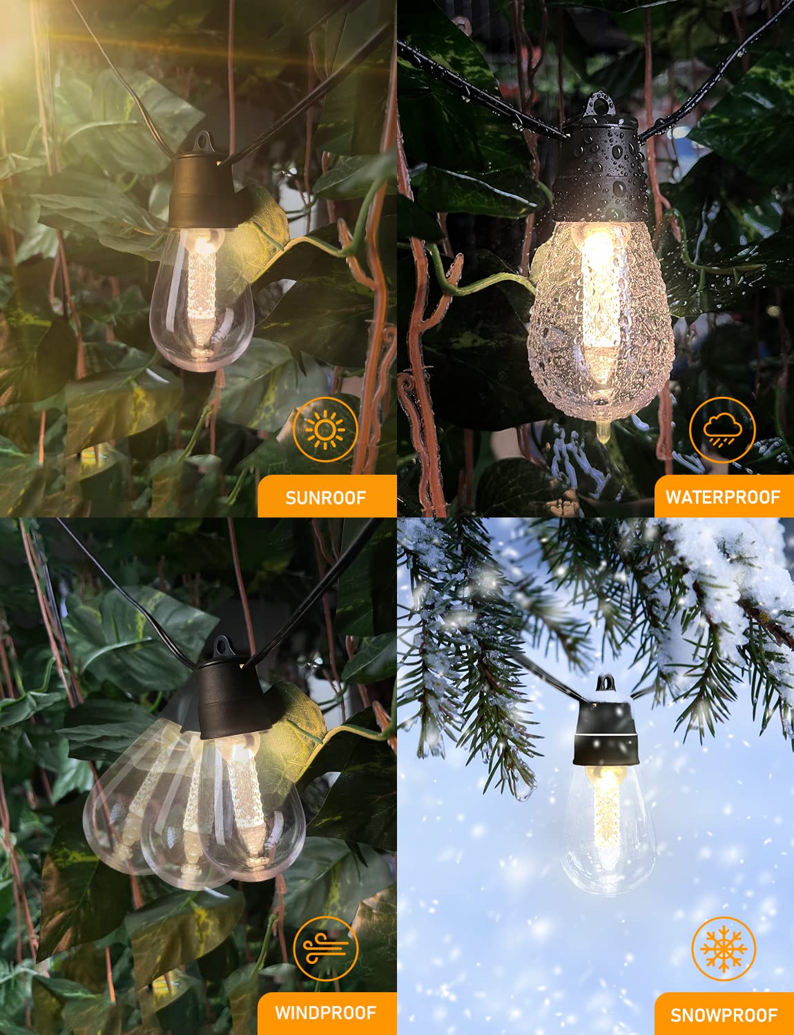 Aoycocr Led Outdoor String Lights, 48Ft Bluetooth Patio Lights, App Control, 3 Modes, Outdoor Lights With Dimmer Timer, 25 S14 E