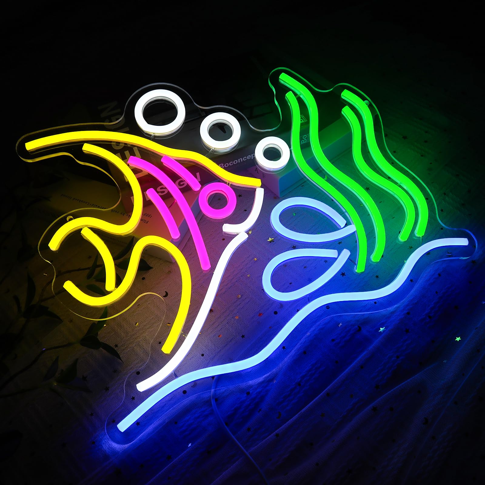 PMCVYH Tropical Fish Neon Sign, USB Dimmable LED Light, 15.35 x 12.6 inches, Multi-colored, Model SYL-Tropical fish for Wall Decor