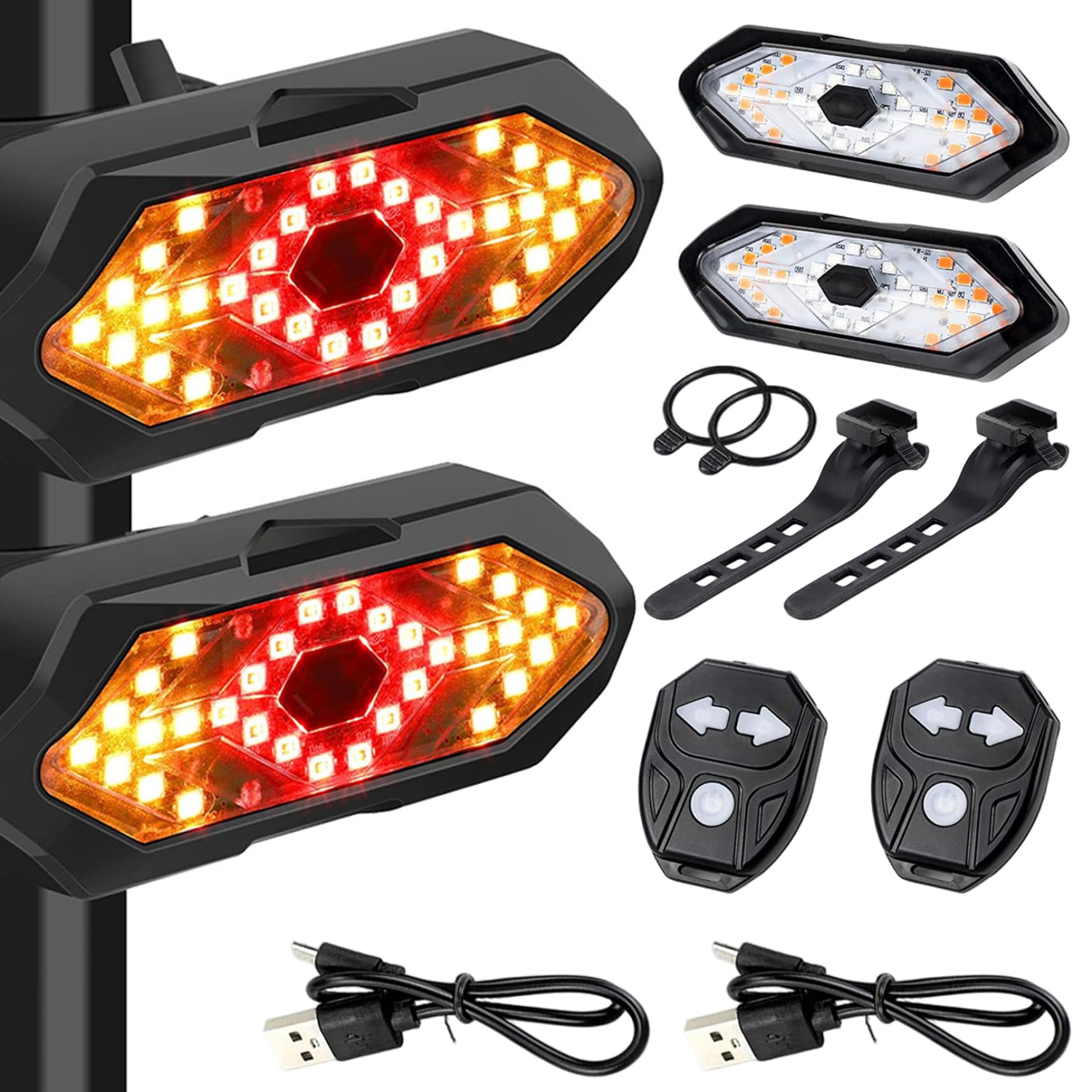 Mini Bike Lights, 2 Sets Bike Tail Light with Turn Signals Wireless Remote Electric Scooter Turn Signals USB Rechargeable Waterp