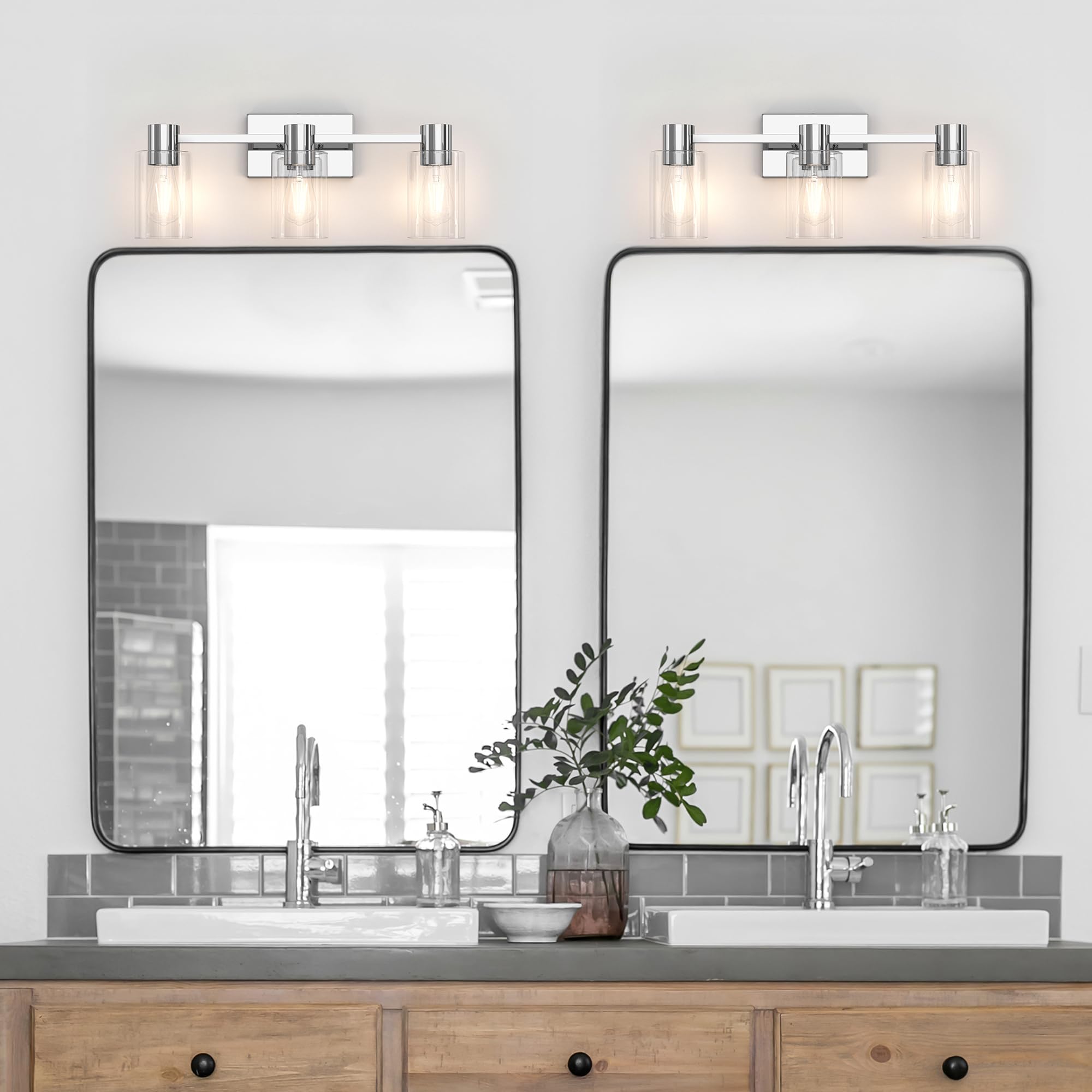Esfos 3-Light Modern Vanity Light - Polished Chrome, Clear Glass Shade, E26 Base, Model L04-3-GE, Ideal for Bathroom Wall Sconce