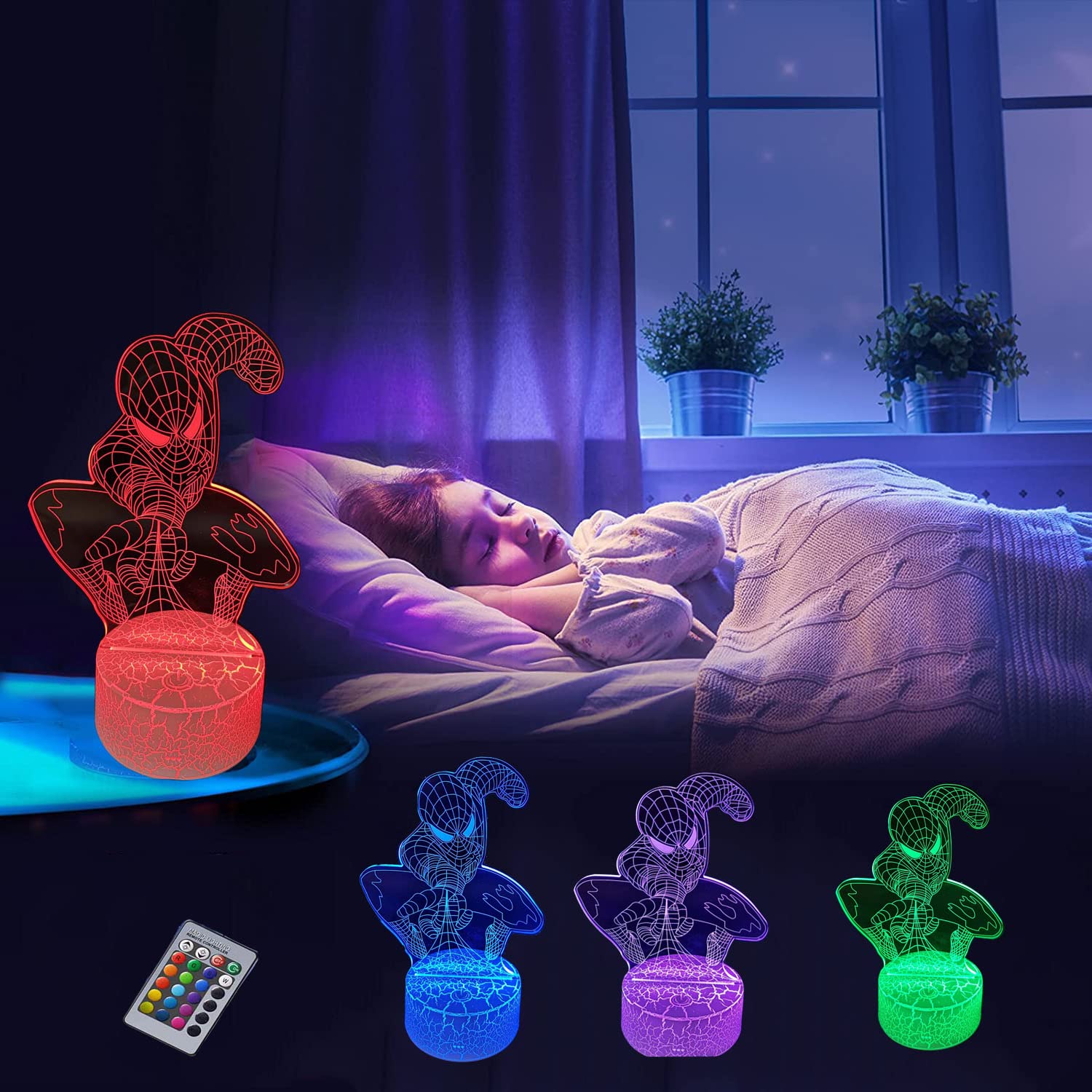 Hasdlga 3D Illusion Led Lamp,Night Light For Kids,16 Colors Changing Touch & Remote Control Superhero Christmas Gifts For Boys G