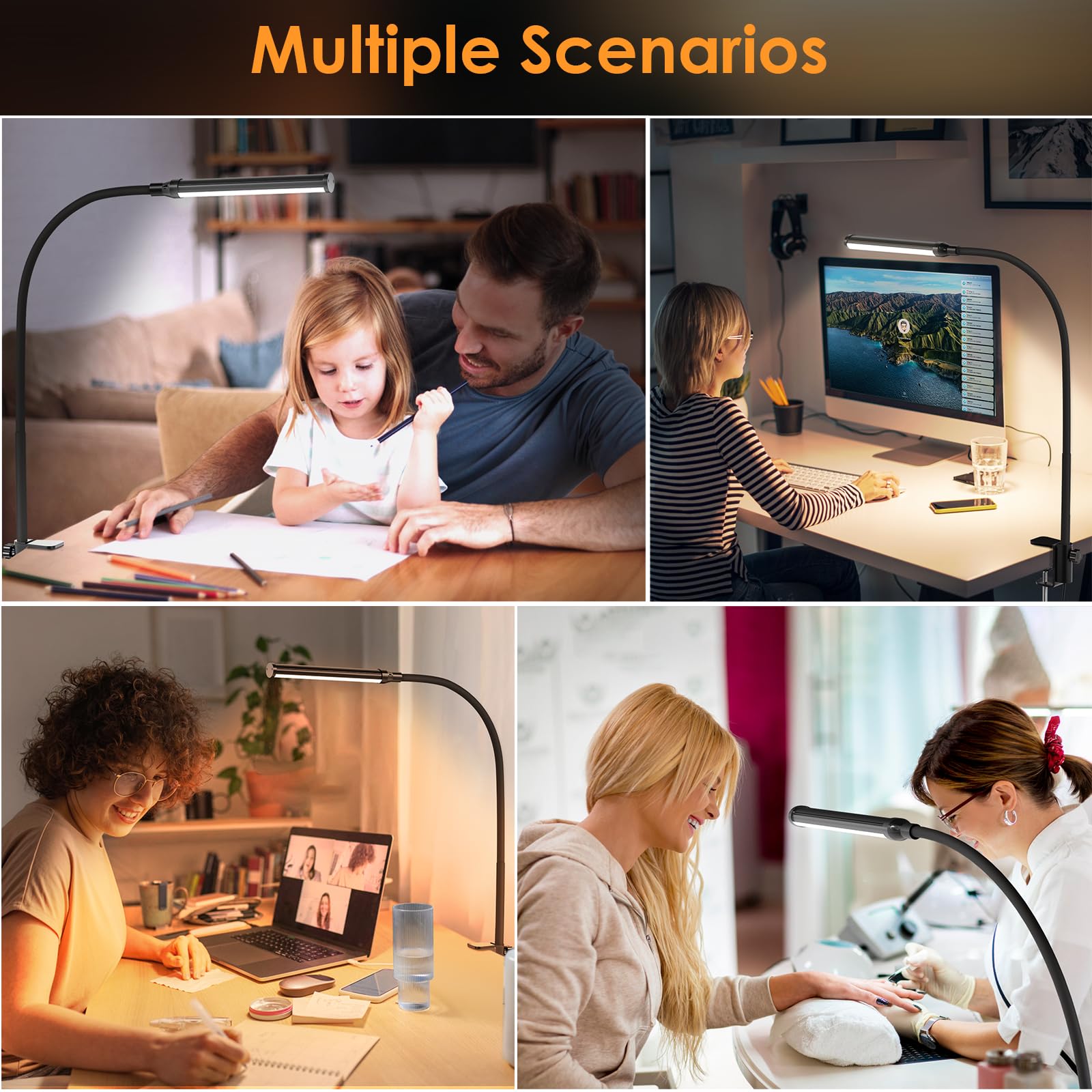 Shinetech Led Desk Lamp With Clamp, Eye-Caring Clip Lights For Home Office, 3 Colors Full Brightness, Flexible Gooseneck Usb Ada