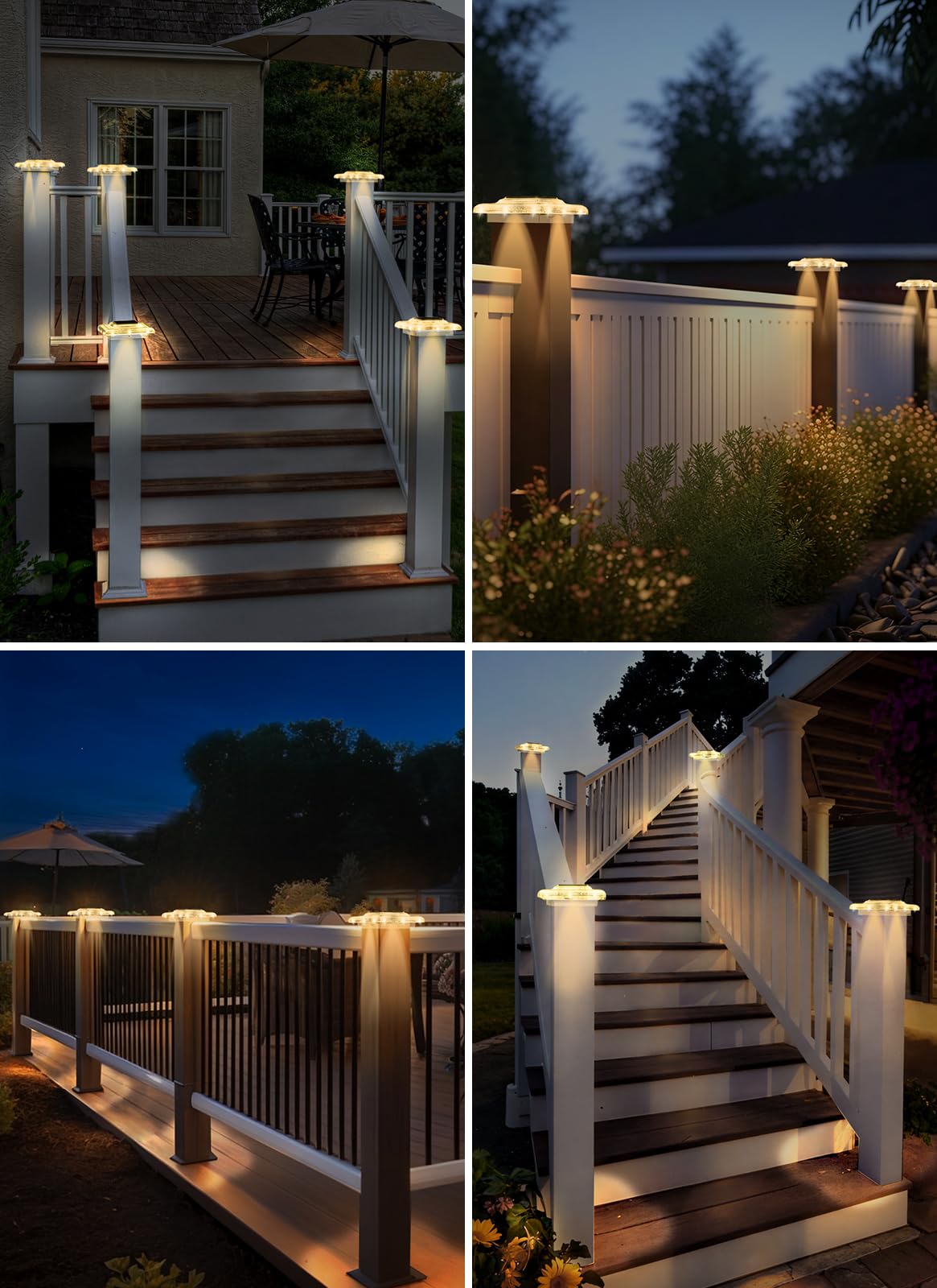T-Sun 4X4 Solar Post Cap Lights  Fence Post Solar Lights Fit For 4X4 Vinyl Wooden Posts  Ip65 Waterproof Outdoor Lighting For Stairs Step  Deck  Patio  Garden (12 Packs  Transparent  Warm White)