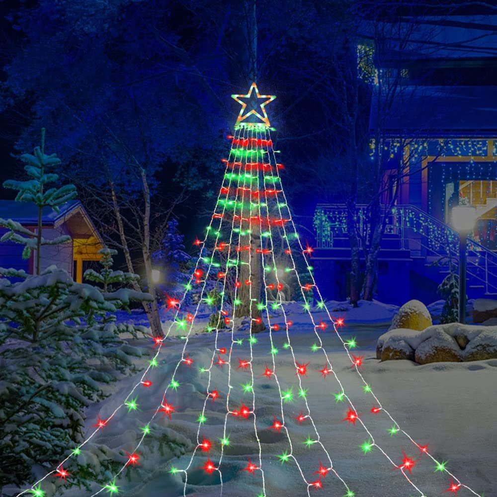 Miniao 16.4Ft 320 Led Christmas String Lights, Waterproof Star Topper, Red & Green Decor