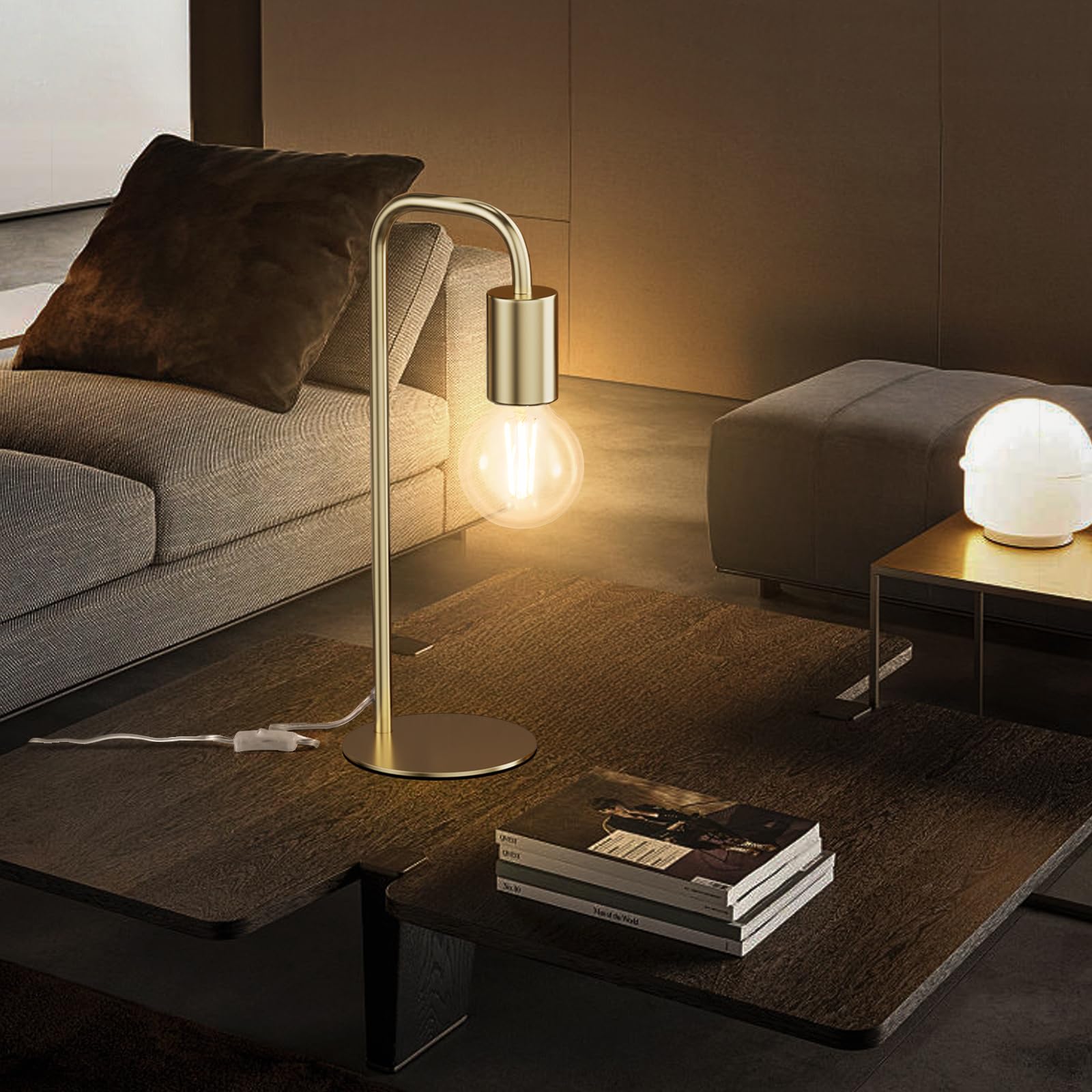 Iporovon Industrial Table Lamp For Bedroom, Modern Side Table Lamps For Nightstand With Wire Switch, E26 Socket Base, Bedside De