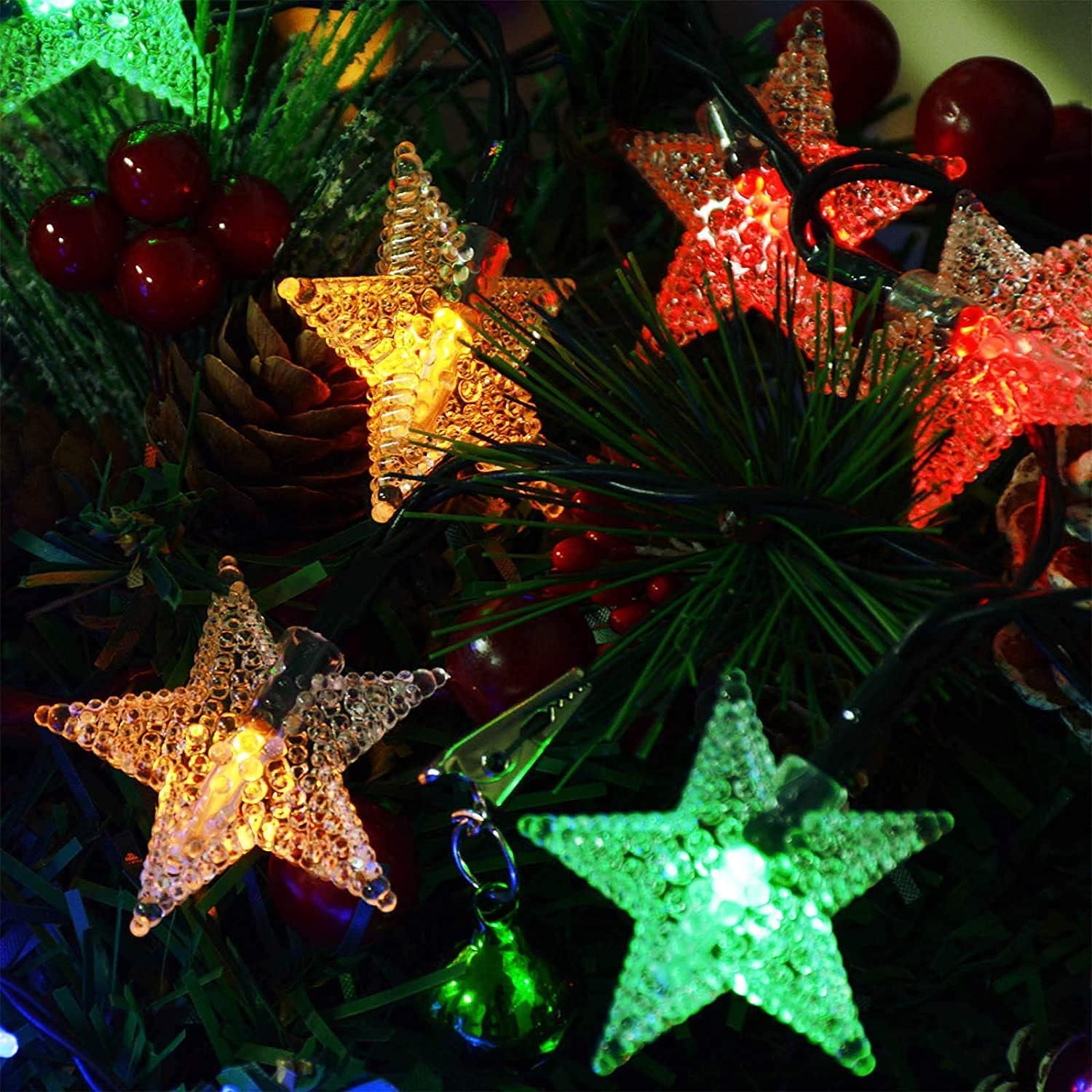 Windpnn Solar Star String Lights, 30FT 50LED, Multicolored, Waterproof, Ideal for Outdoor, Home, Wedding, Christmas Decoration