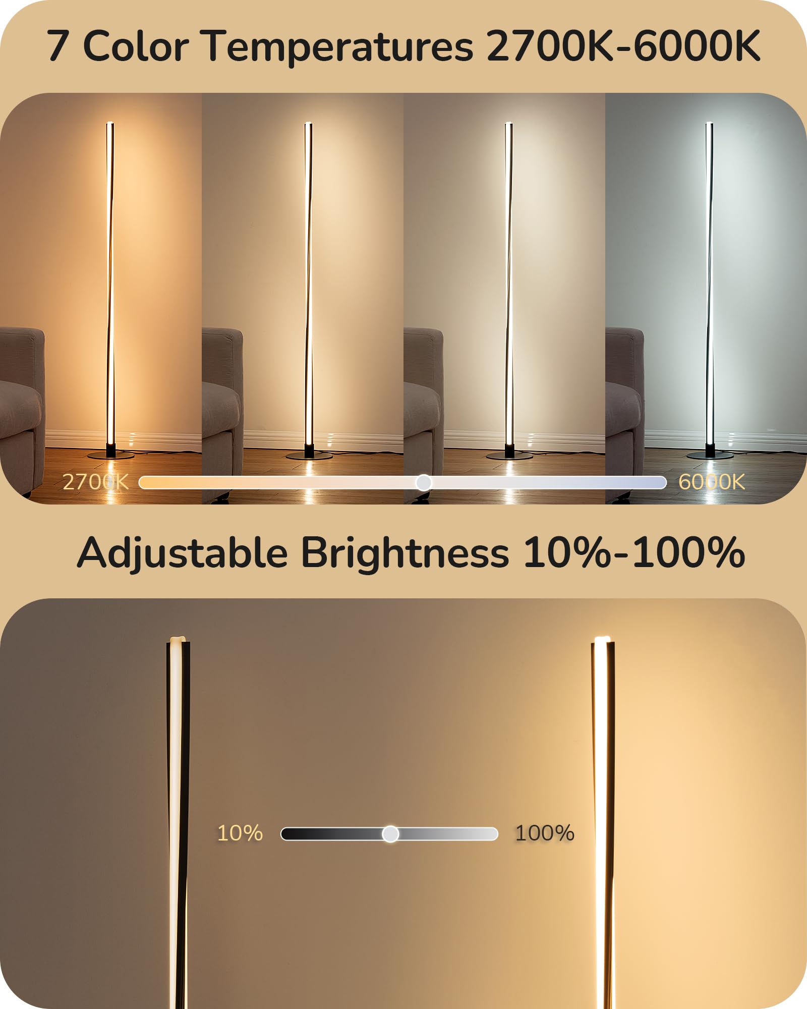 EDISHINE Helix LED Floor Lamp, 56 Tall Corner Lamps 2700K-6000K Dimmable, Remote Control & Foot Switch, Modern Minimalist Pole L