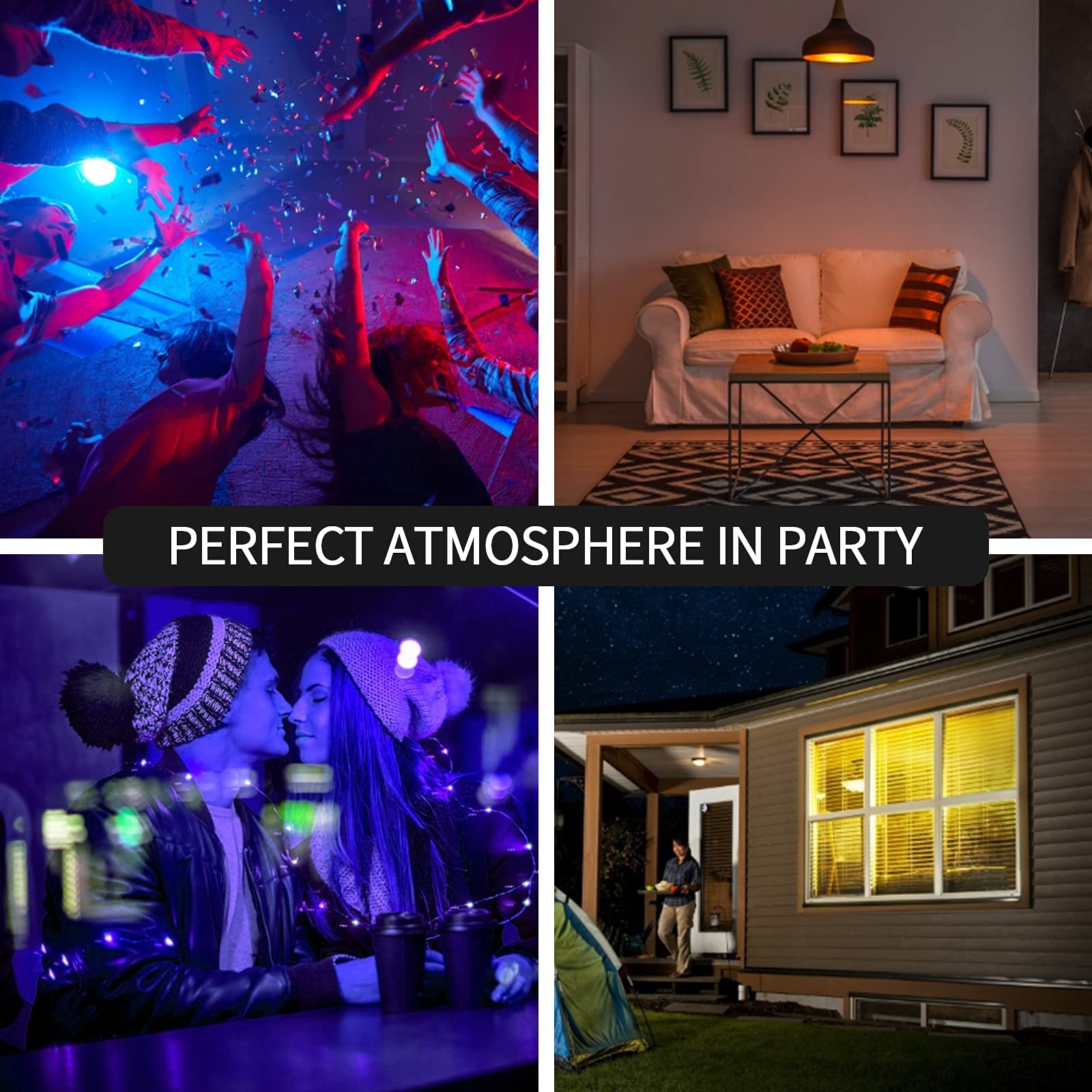 Colored Light Bulbs 9W (60W Equivalent) E26 Base Color Bulb For Halloween Christmas Party Holiday Lighting Blue/Red/Green/Purple/Orange/Pink 6-Pack