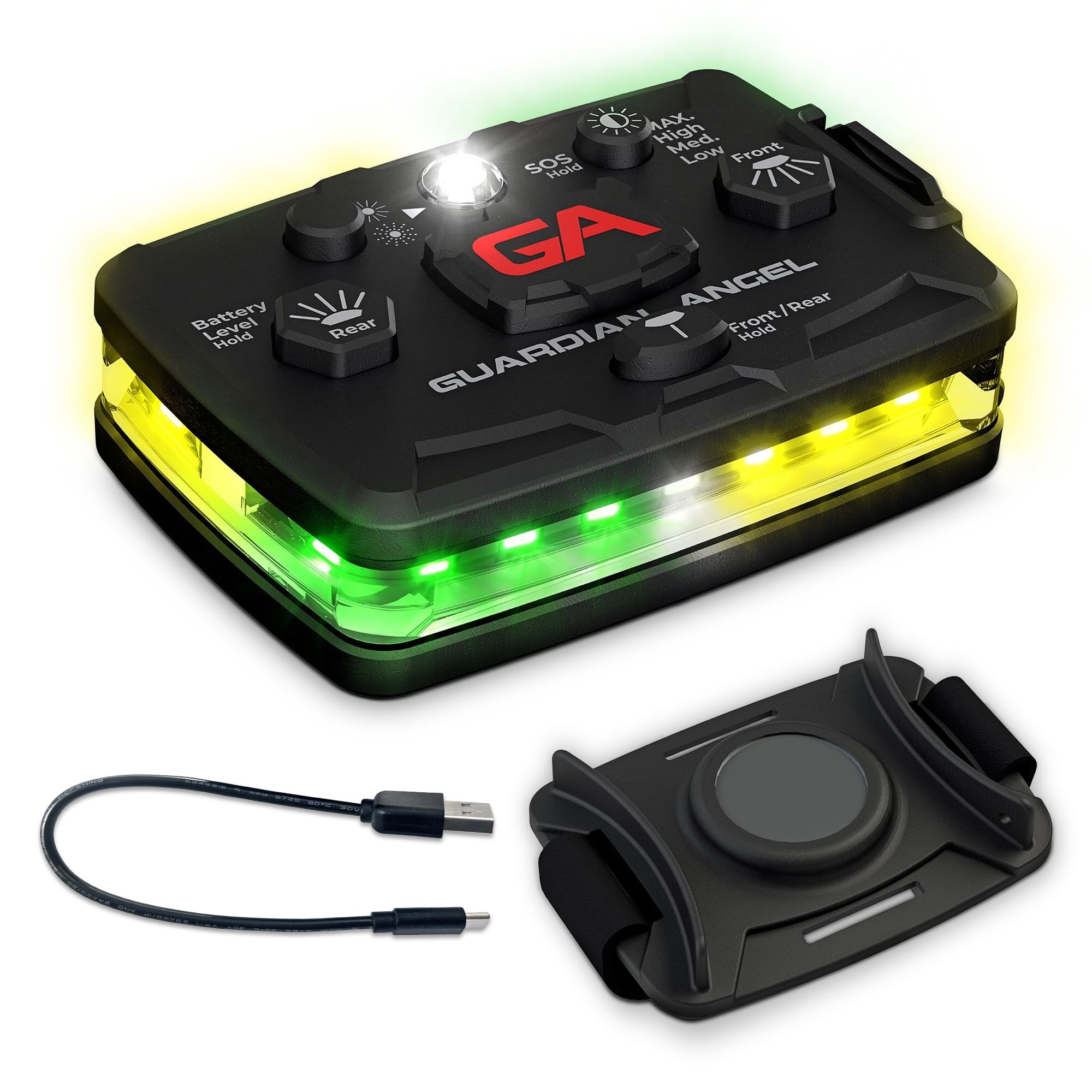 Guardian Angel Elite Series Safety Light (Green/Yellow Front & Green/Yellow Rear) - Rechargeable, Magnetic, Hands-Free Wearable 