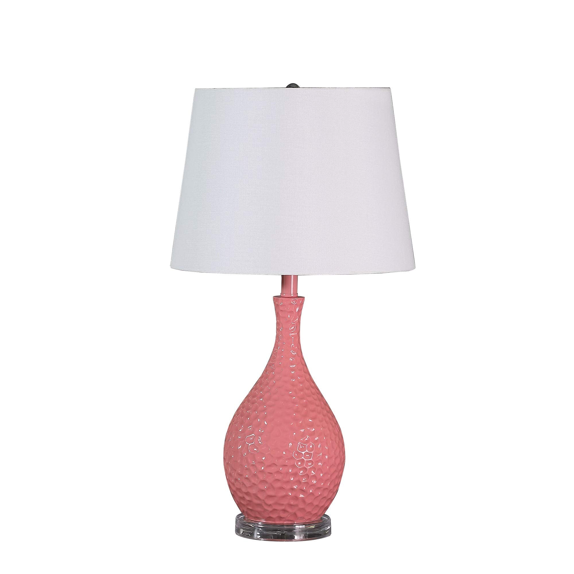 Benzara Metal Table Lamp, Hammered Pattern, Pink, Model BM233920