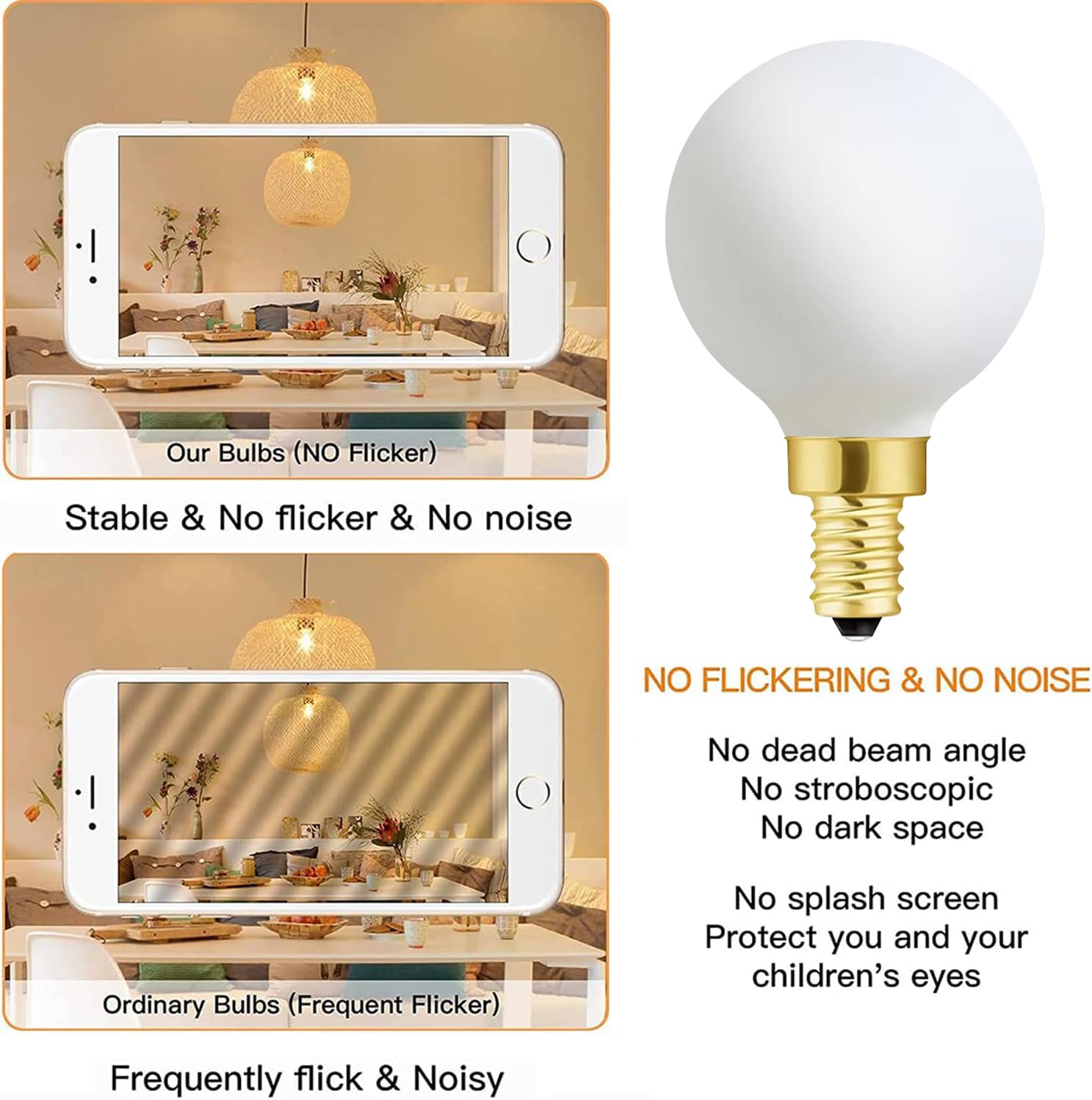 Xininsun Frosted G16.5 Globe Light Bulb,E12 Round Candelabra Bulb 40 Watt,4W Chandelier Light Bulbs,Milky White Candelabra Led B