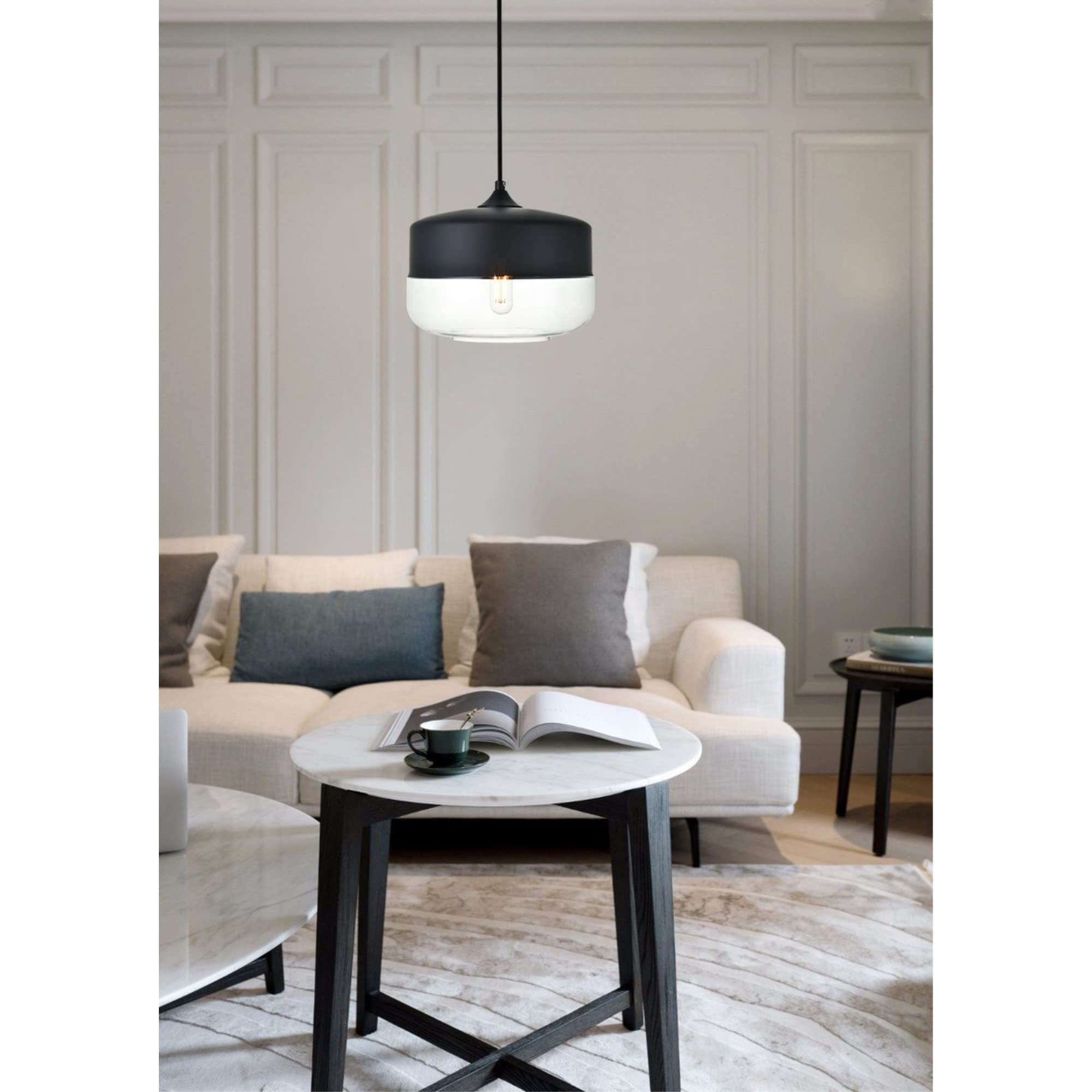 Living District Destry 1-Light Metal Pendant in Black and Clear Finish