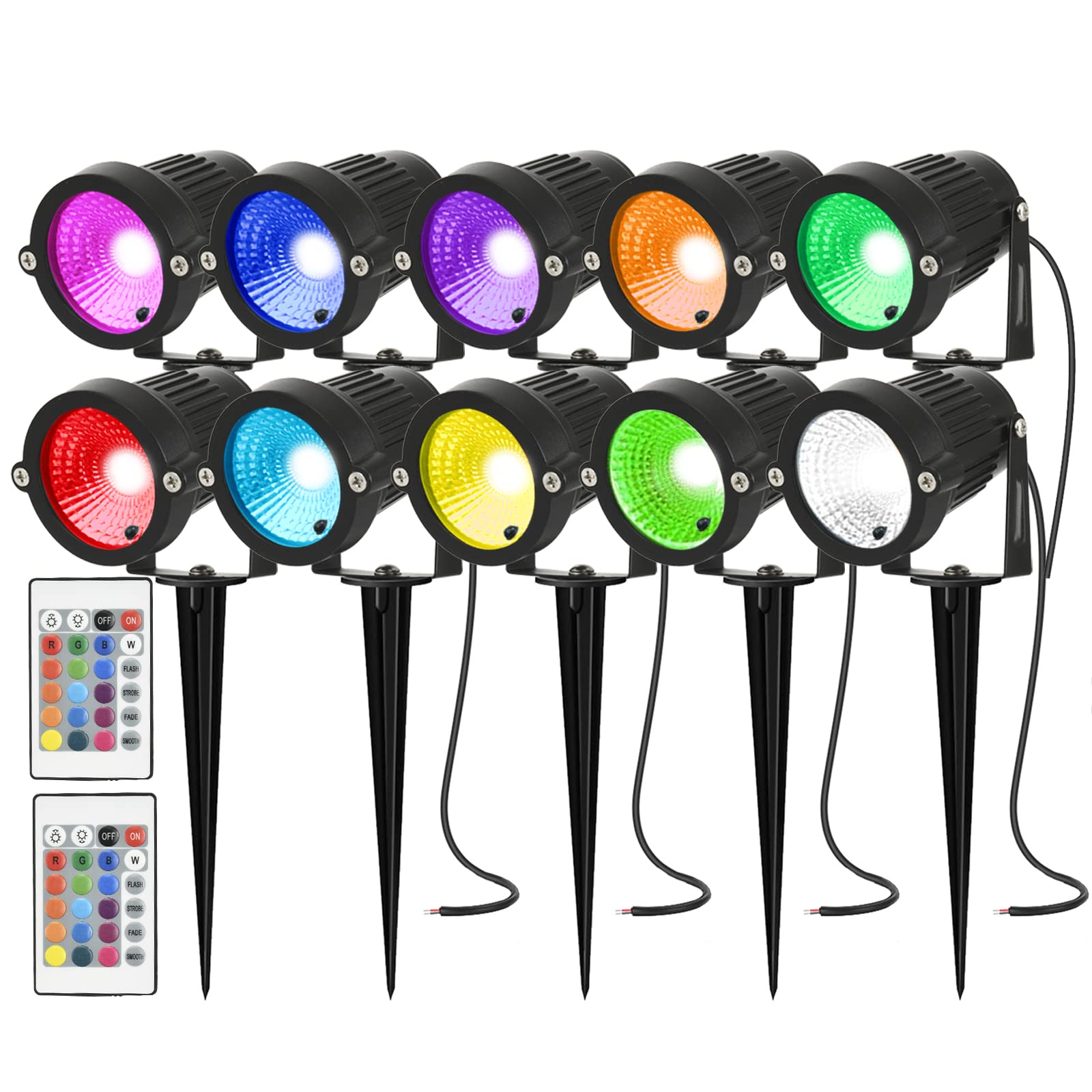 Ahsellus Rgb Low Voltage Landscape Lighting Color Changing Led Spot Lights Remote Control Outdoor Garden Lights 5W Dc12V Ip66 Waterproof Spotlight Patio Pathway Spot Lights With Stakes (10 Pack)