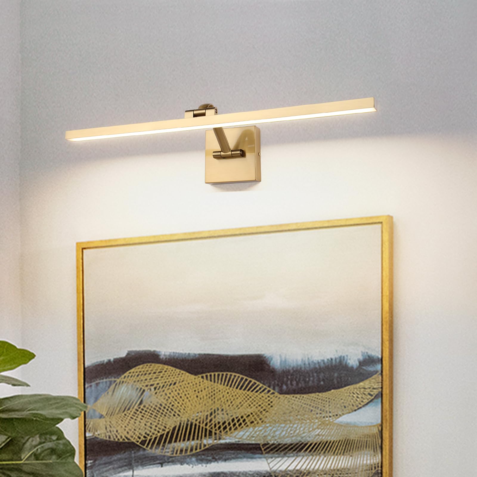 Hard-Wired Picture Lights 23.62 Inch Dimmable Led Wall Art Lighting 14W 2700K  Warm Whitemodern Brass Gallery Light Poster Lights Adjustable Swing Arm Picture Frame Light For Display Art Work