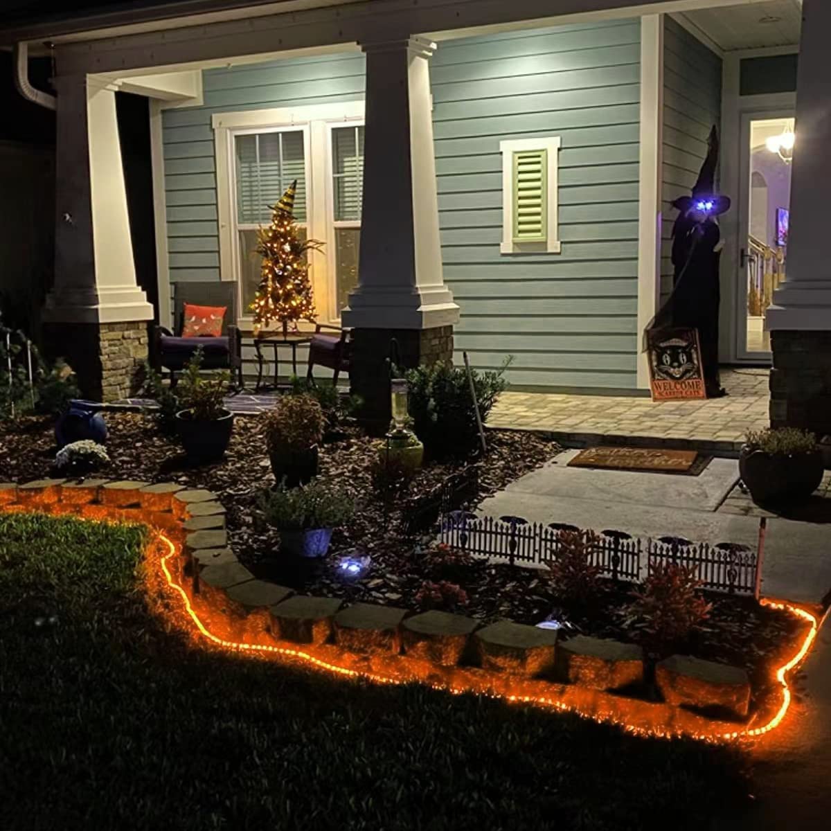 Qitong 33Ft Orange Solar Rope Lights, 100 Leds, Waterproof, 8 Modes For Outdoor Use