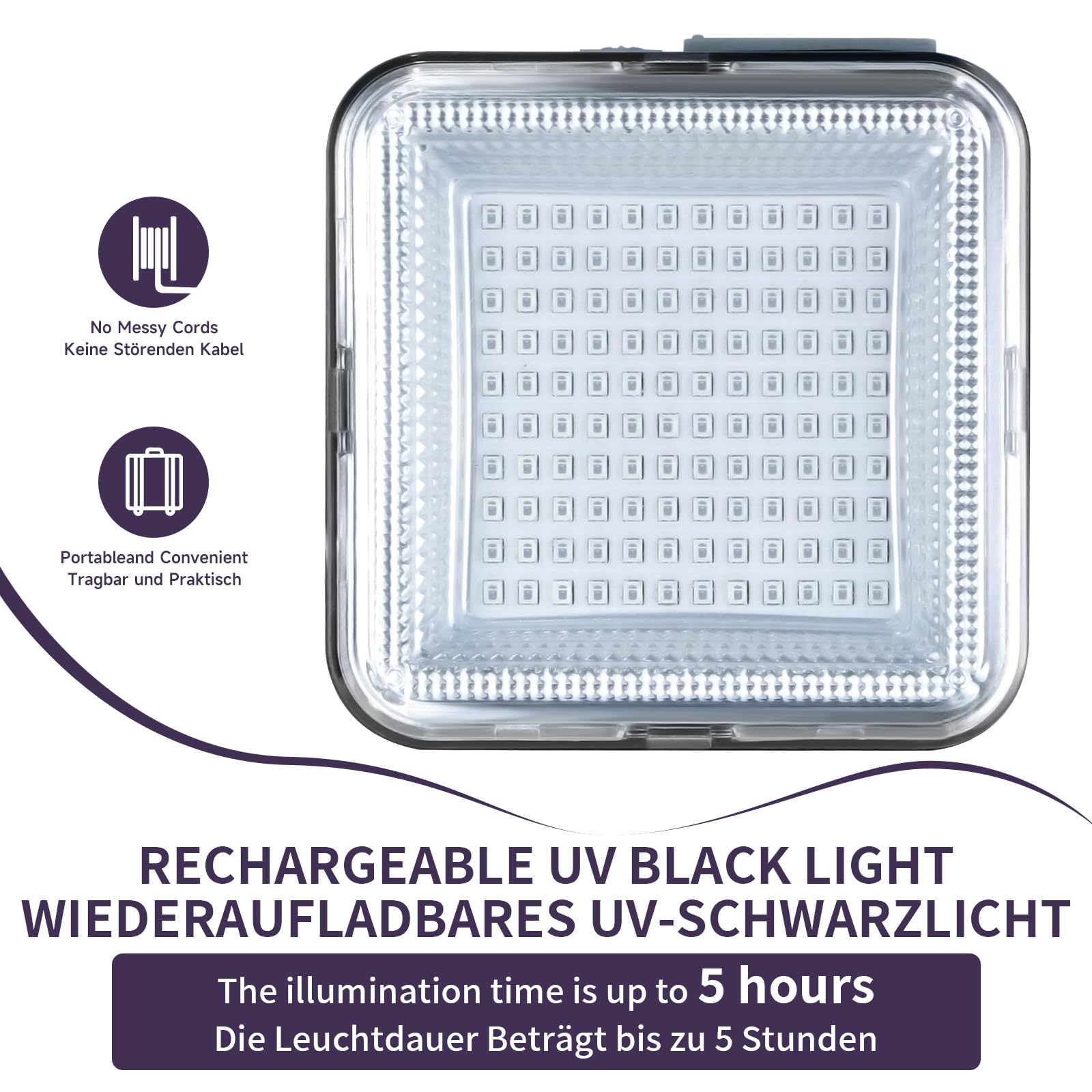 2 Pack 60W Rechargeable Black Light, Dimmable Uv Light, 120 Led Ultraviolet Blacklight, Suitable For Neon Glow Party, Halloween,