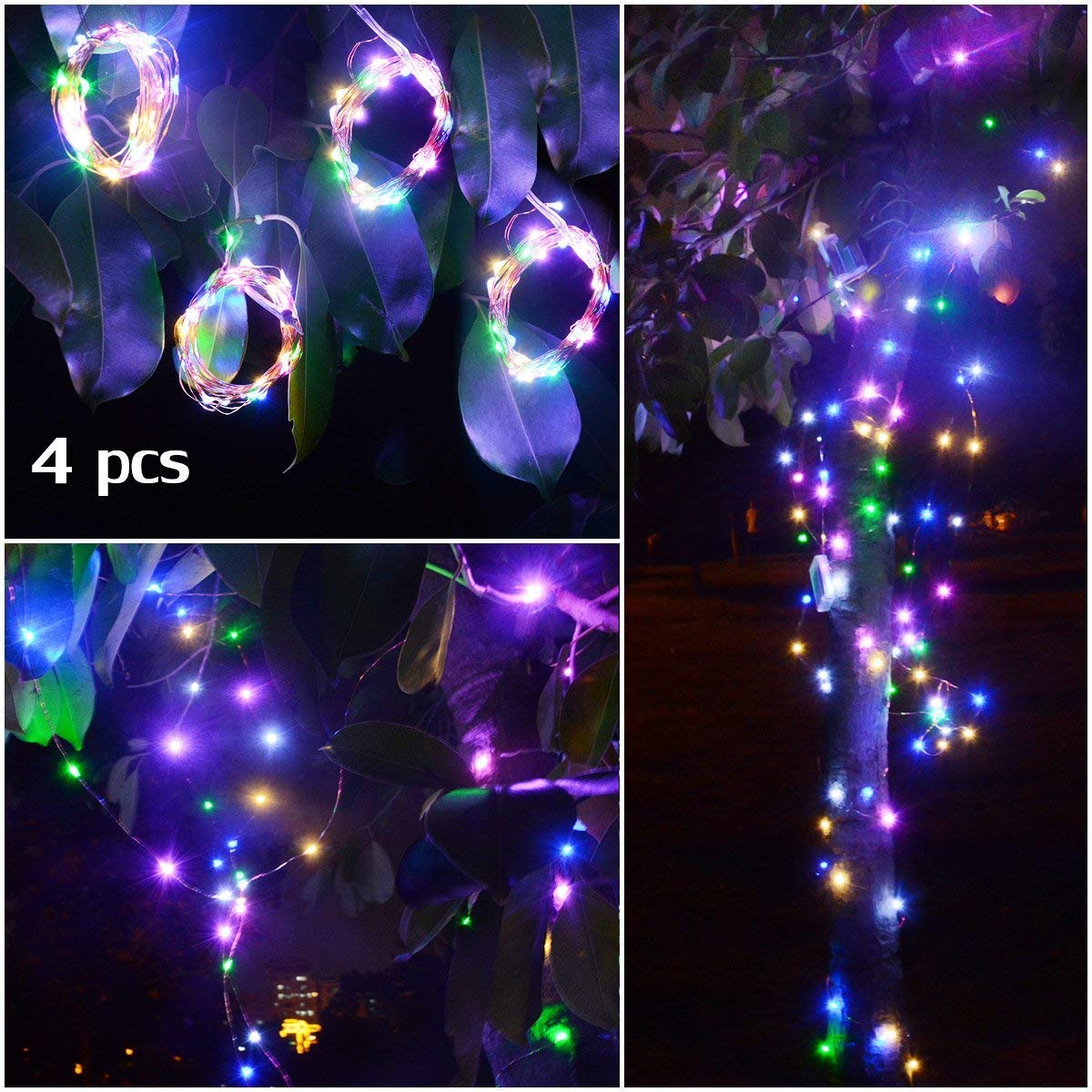 Abkshine 4-Pack 50 Leds Multicolored Christmas Fairy Lights, Battery Operated Mini Led String Lights For Bedroom/Christmas/Parties/Wedding(Set Of 4, Multi-Color)