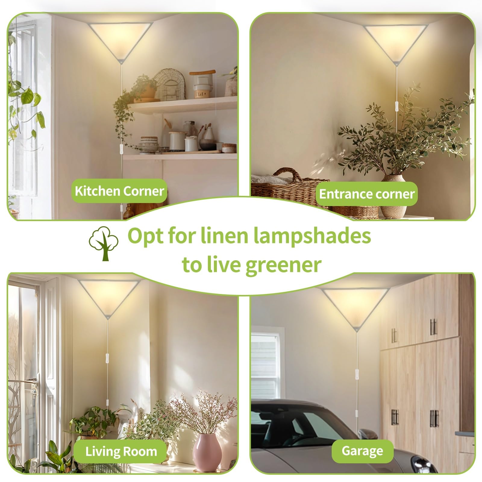 haultop Linen Corner Light, Eco-Friendly Ceiling Lamp, 2 Pack, Fabric, Model: Corner Light, Plug-in for Living Room & Bedroom