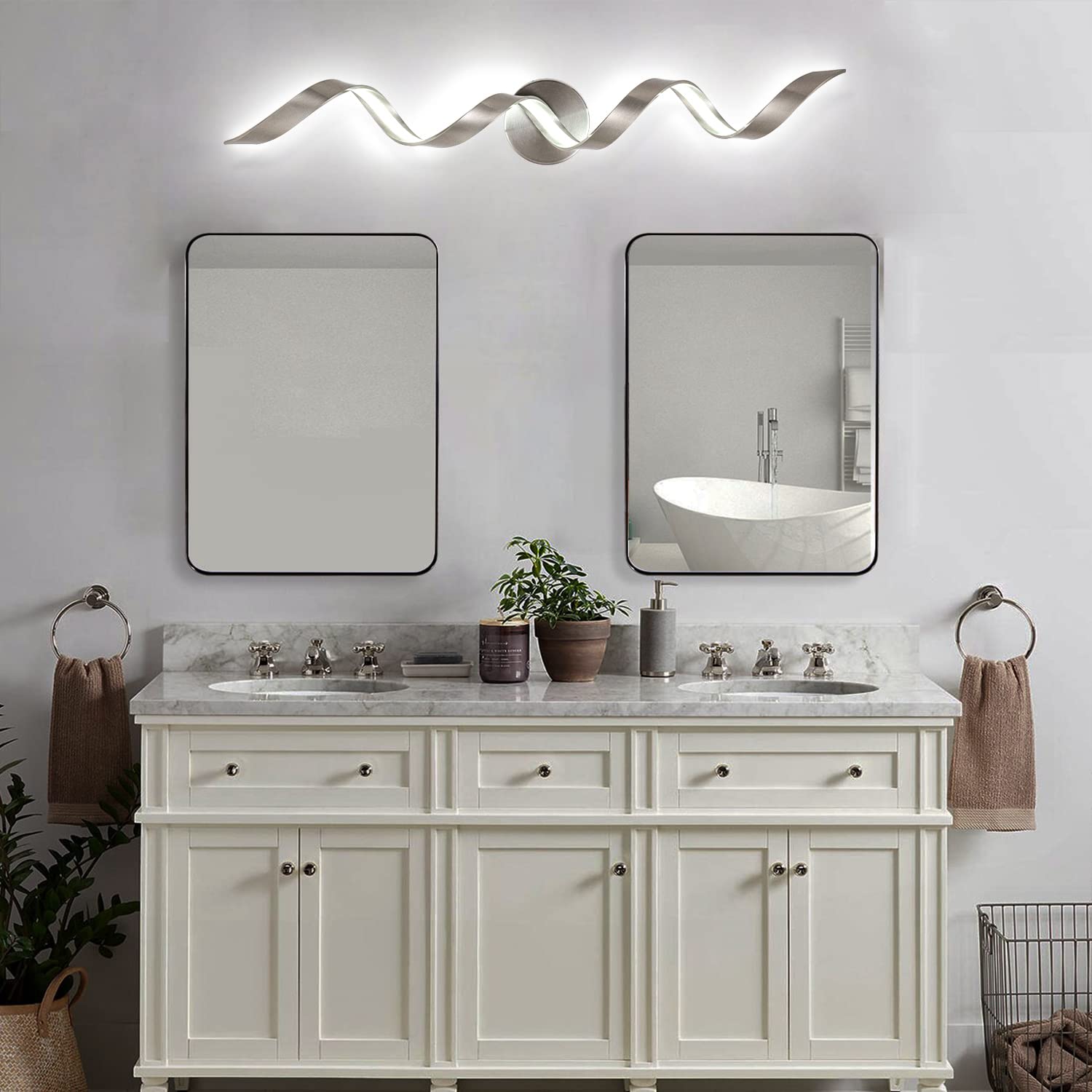Huoku 32" Dimmable Led Bathroom Vanity Light, 20W Spiral Design, Brushed Nickel, 6000K