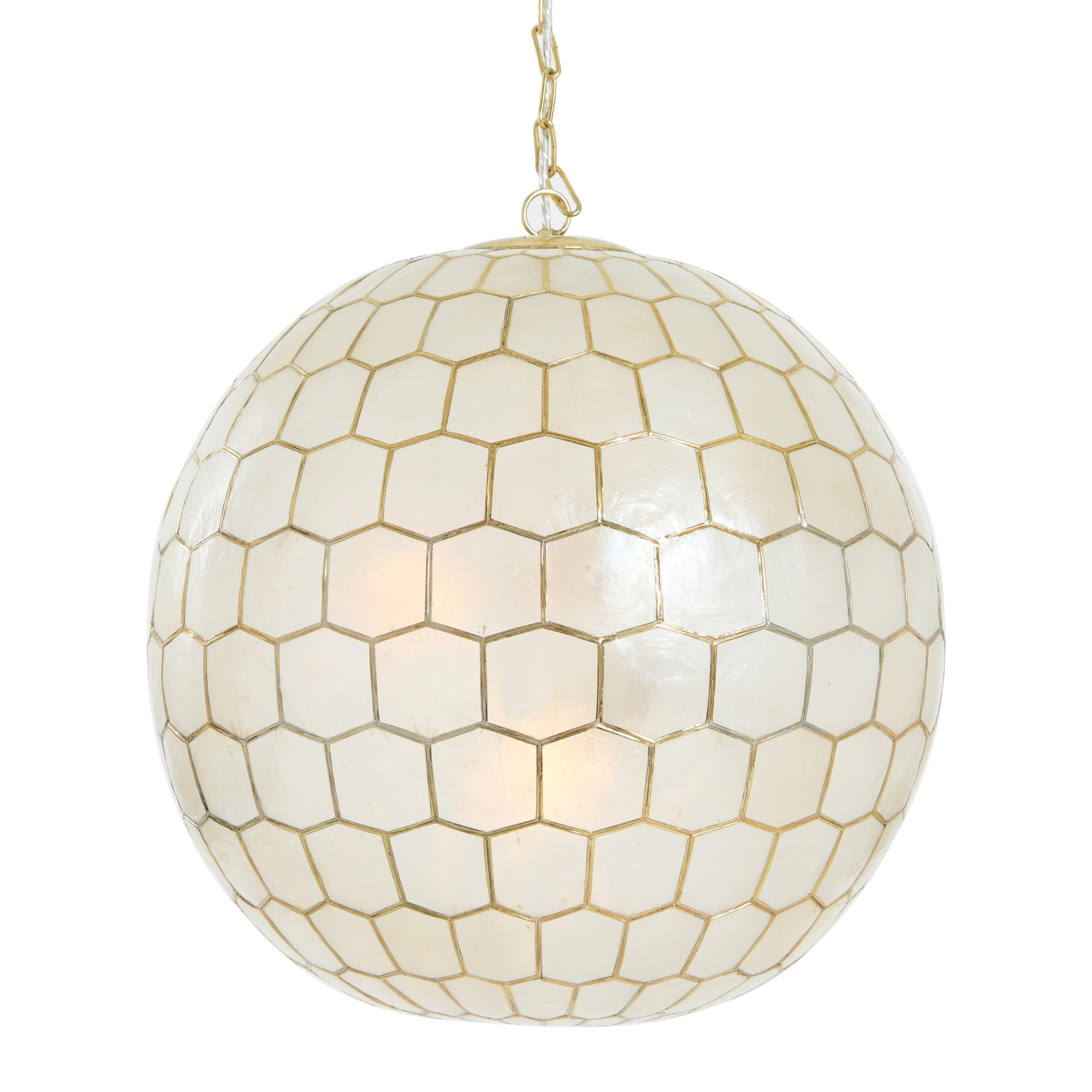 Creative Co-Op Capiz Honeycomb Globe Chandelier Pendant Light, Capiz White Seashells with Antique Gold