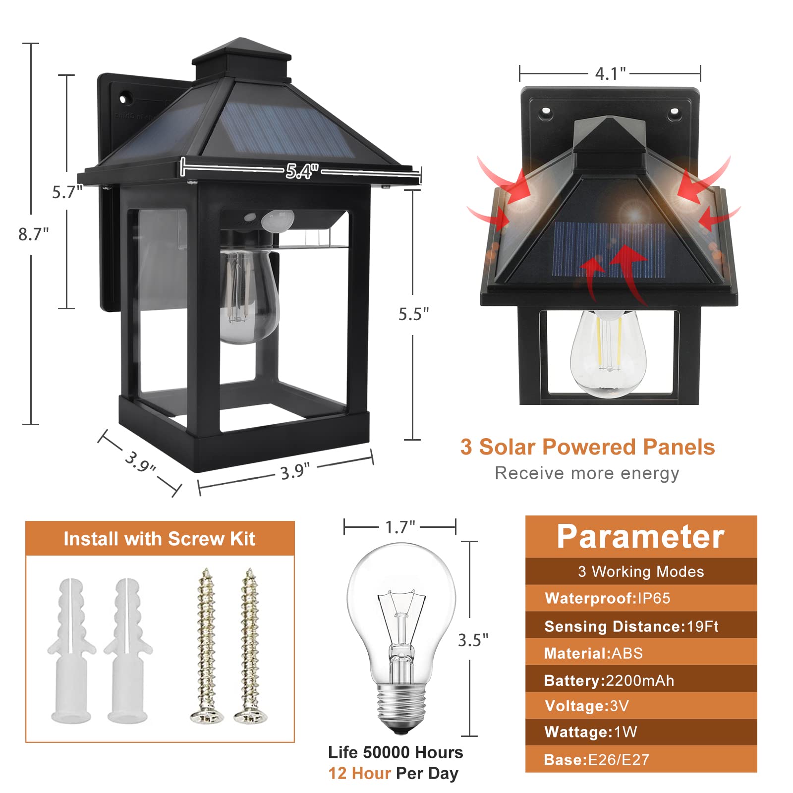 Nodfens 2 Pack Solar Wall Lanterns With Motion Sensor, Waterproof Led Sconce Lights For Outdoors