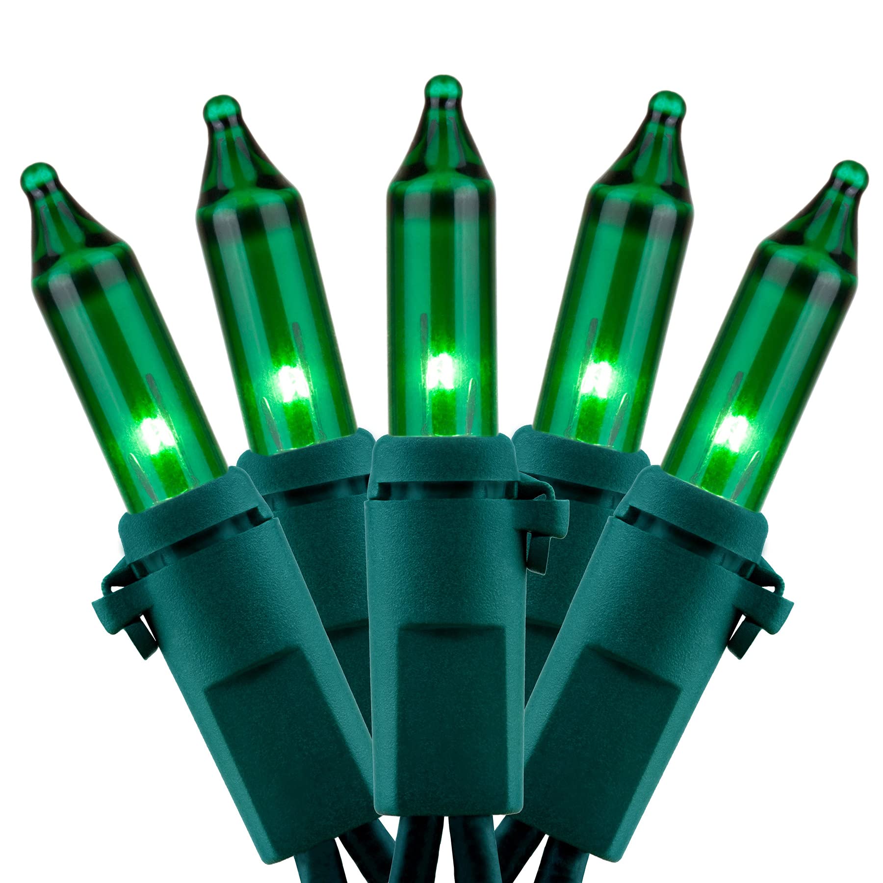 YULETIME Green Christmas Lights, 200 Count, 33 Feet, UL Certified, Copper Wire and Glass Bulbs, Model DDS-L-100E/2F(0.34)