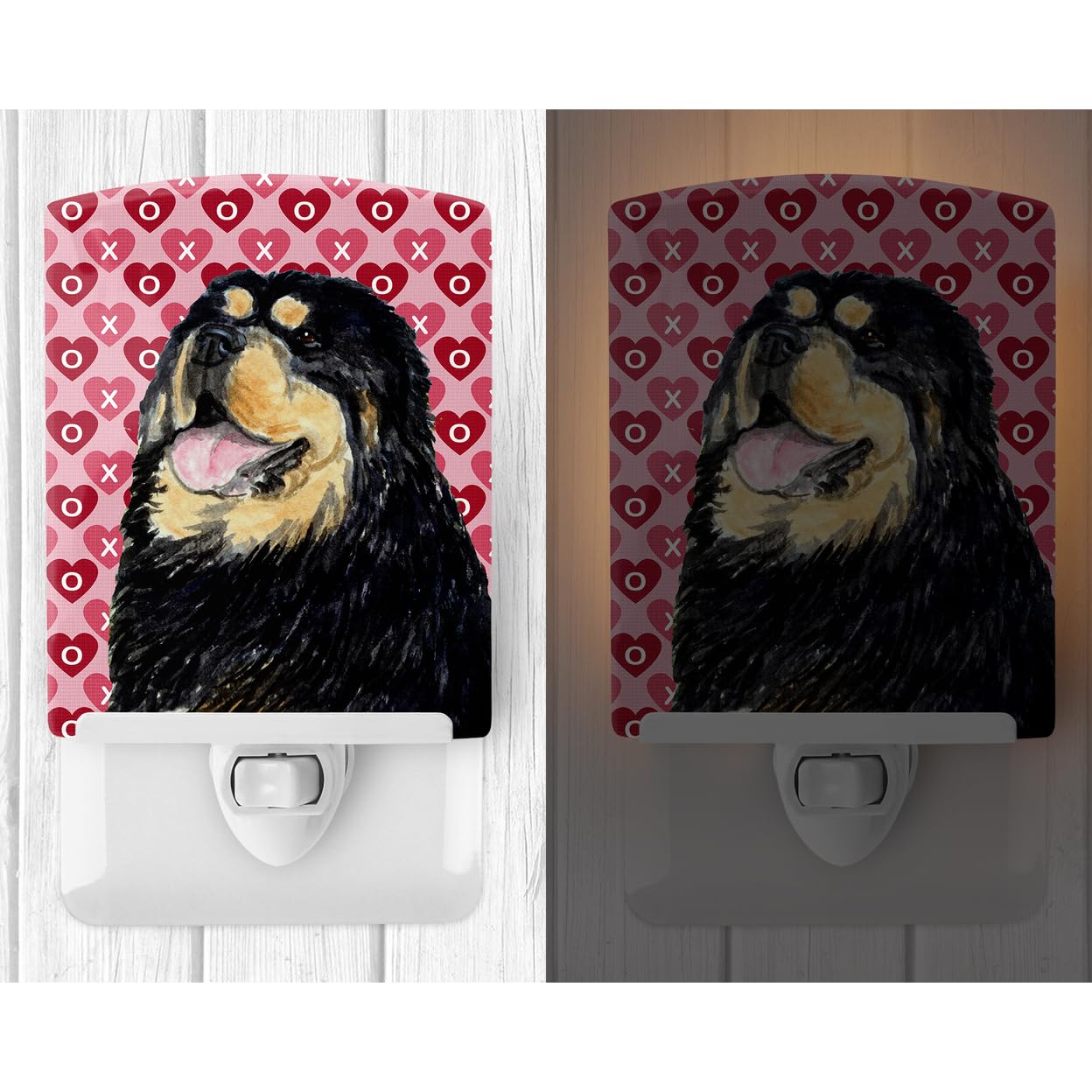 Carolines Treasures Ceramic Night Light, Tibetan Mastiff Hearts, UL-Certified, 6x4x3in, Multicolor, Model SS4512CNL