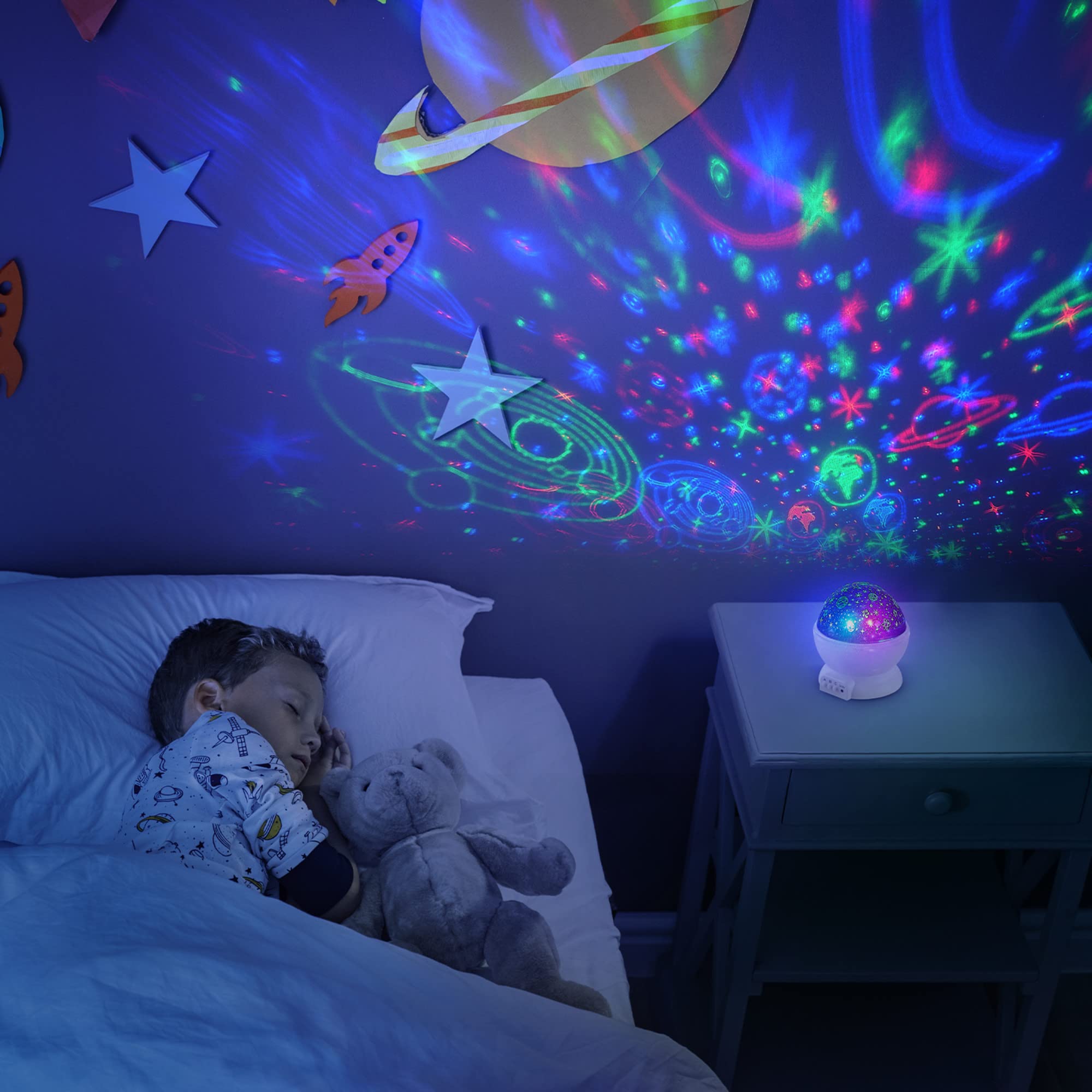 GLOBE Electric 13766 LED Color Changing Space Projector Night Light, Gray, 4 Patterns, USB/Battery Powered, Removable Dome Diffuser