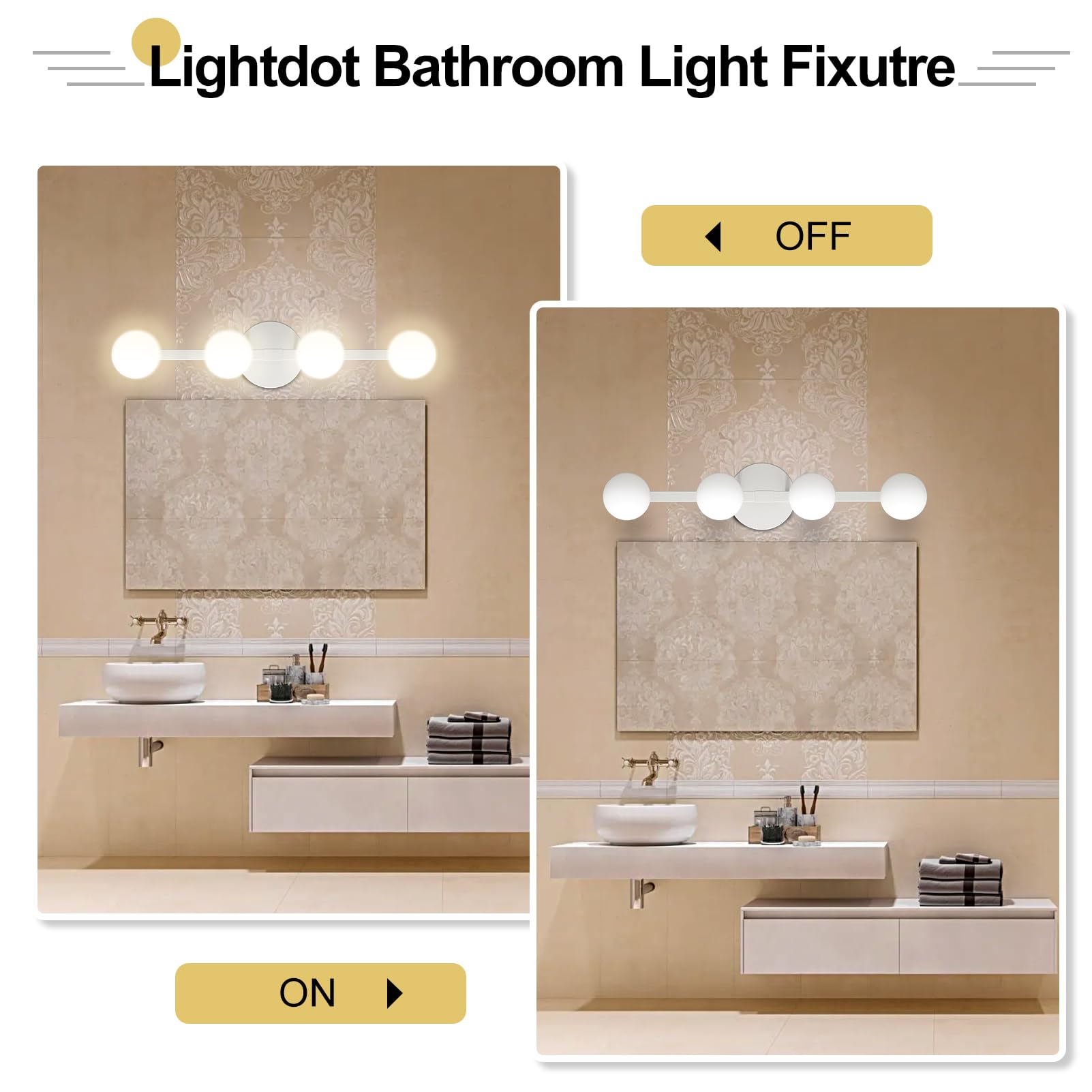 Lightdot 4-Light Bathroom Vanity Light, 26in Modern Globe White, Rust-Proof Metal Fixtures for Mirror, Kitchen, Hallway, Porch