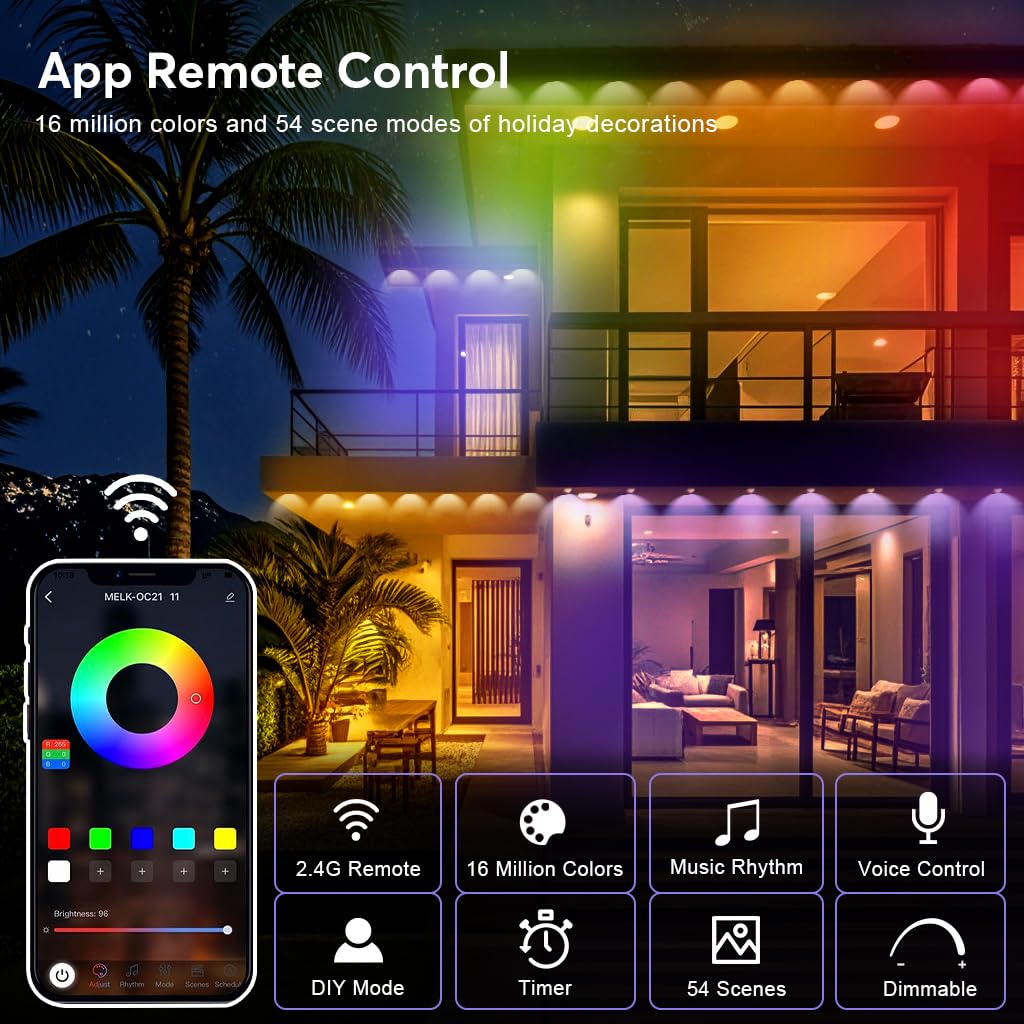 RaThun 200ft Smart Outdoor Lights, 120 LED Multicolor, IP67 Waterproof, 72 Scene Modes, Model RaThunPA001