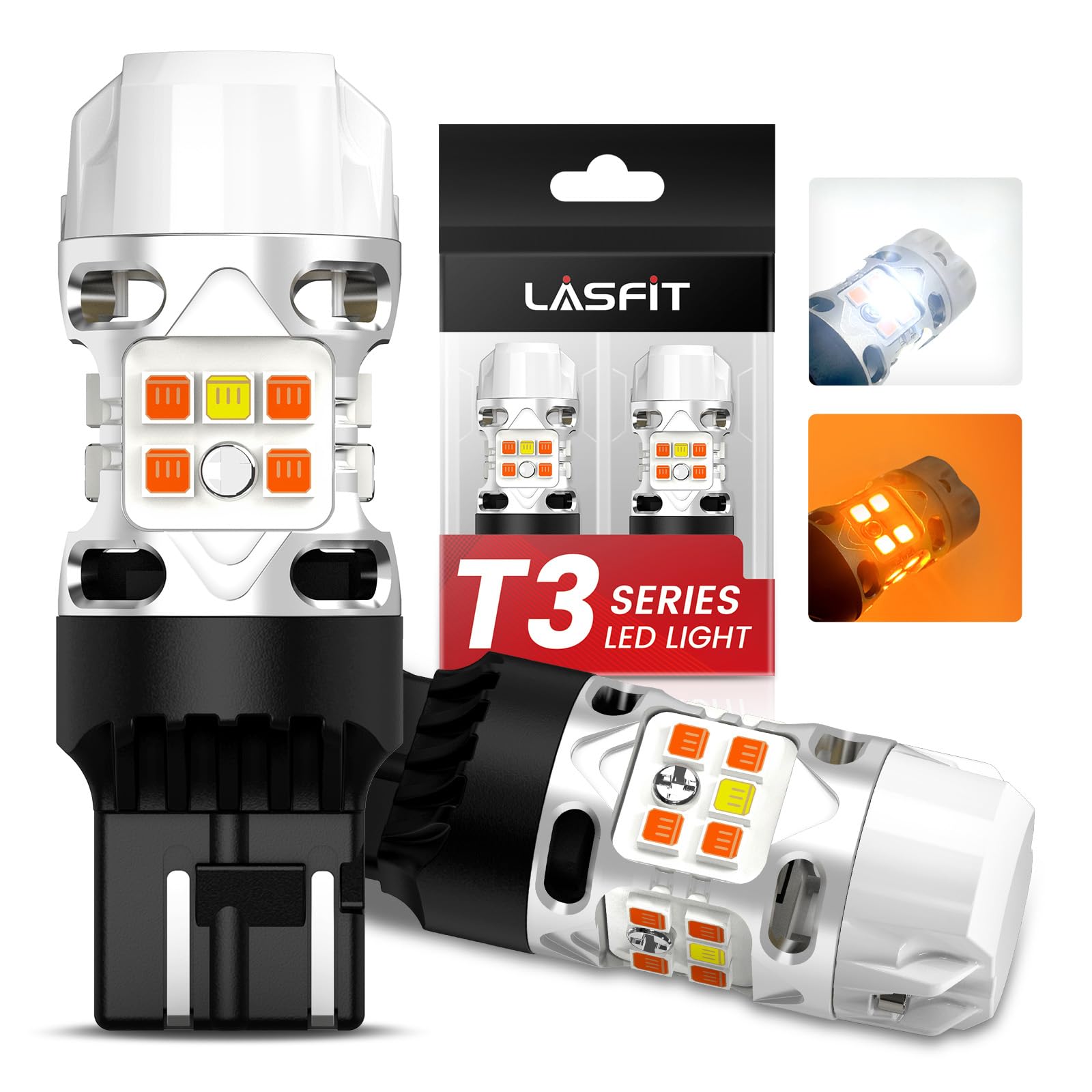 LASFIT T3 7443 Switchback LED Bulb 7444 - White/Amber - Built-in Resistor - 2pcs