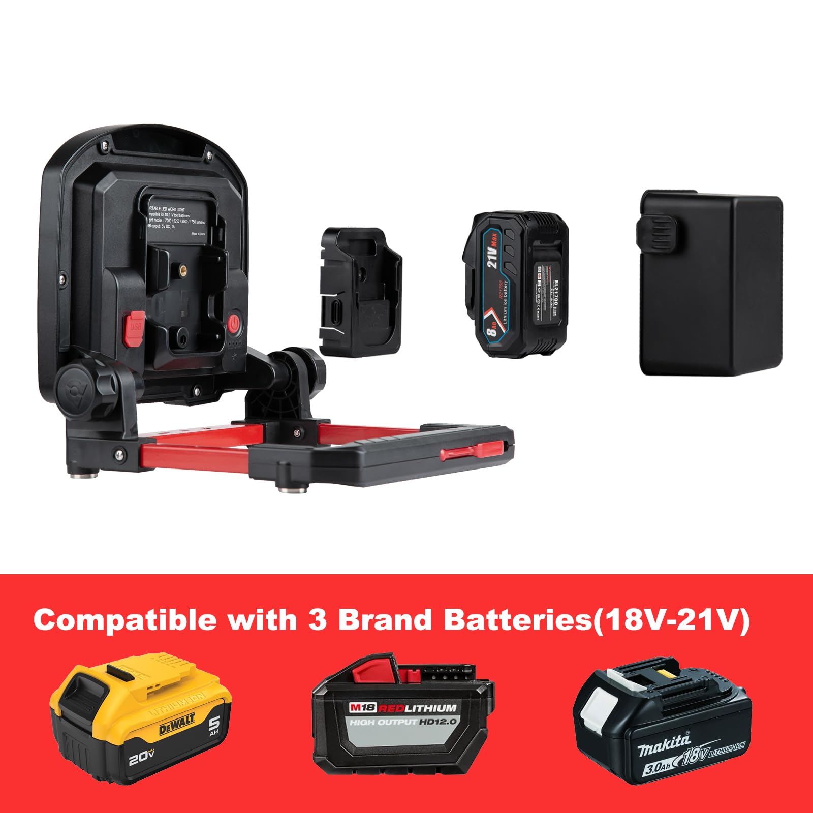 DAYATECH 50W 7000LM Waterproof LED Work Light, Compatible with Dewalt, Milwaukee and Makita 18-21V Battery, Foldable Magnetic Ba