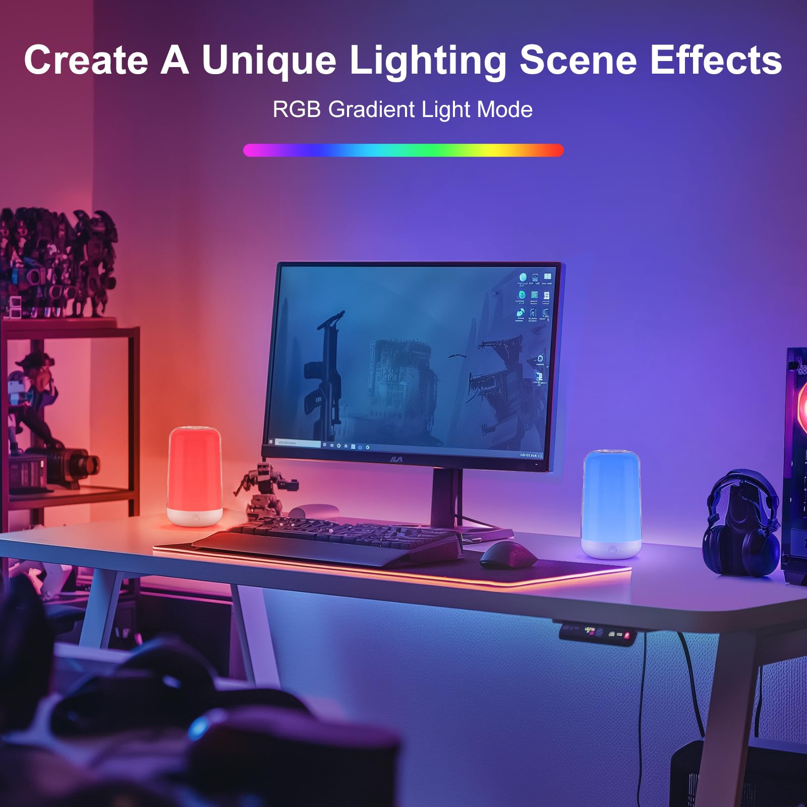 FRIDEKO RGB Touch Bedside Lamp - Dimmable Cordless Night Light, Small, White, Model L03134-99-US