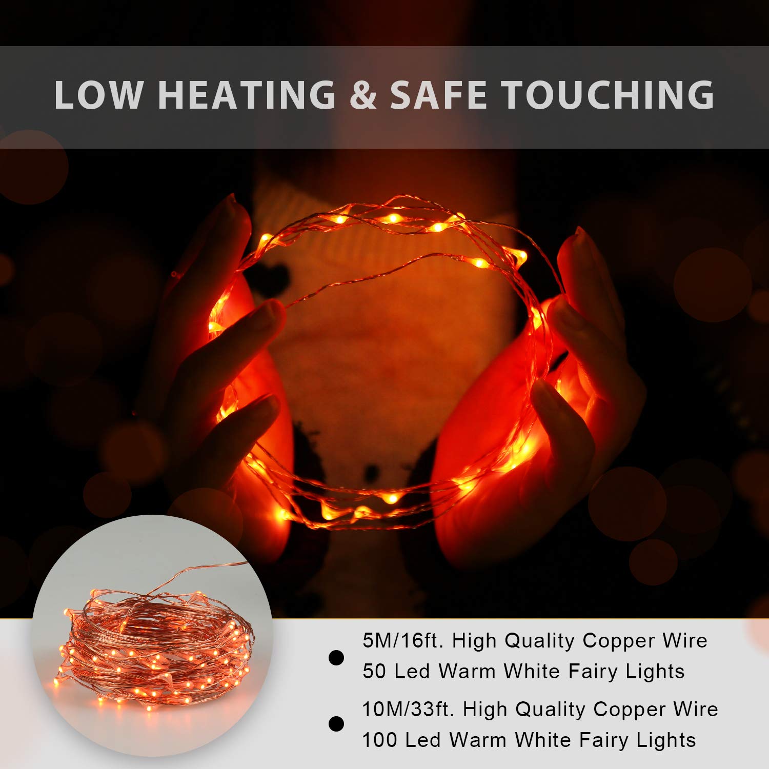 Ariceleo USB LED Fairy String Lights, 32ft Copper Wire, Orange, 1 Pack for Indoor & Outdoor Decoration, Model MRSUSB