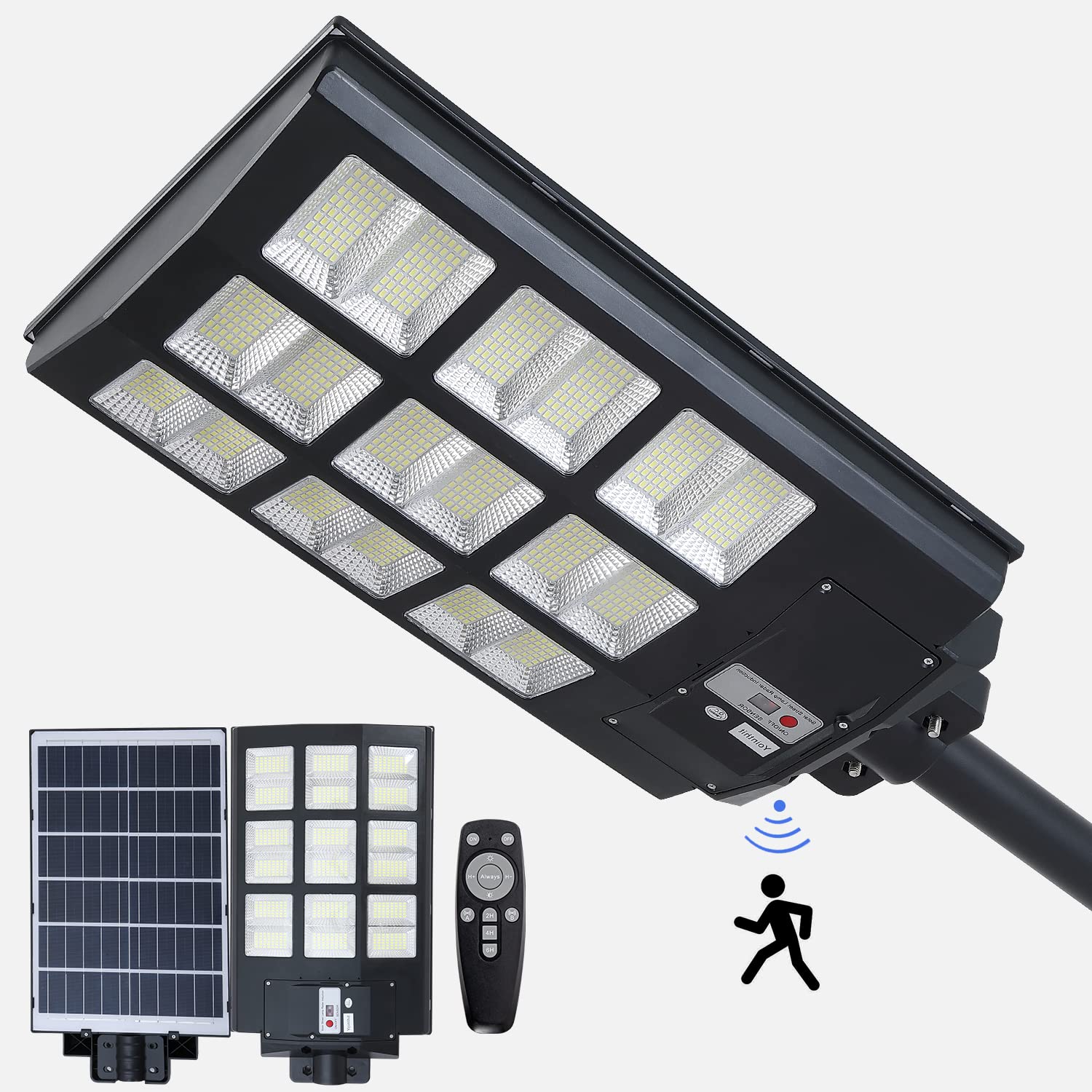 Solar Street Lights Outdoor, IP67 Waterproof Wall-Mounted LED Flood Light with Motion Sensor & Remote Control - Auto Dusk to Daw