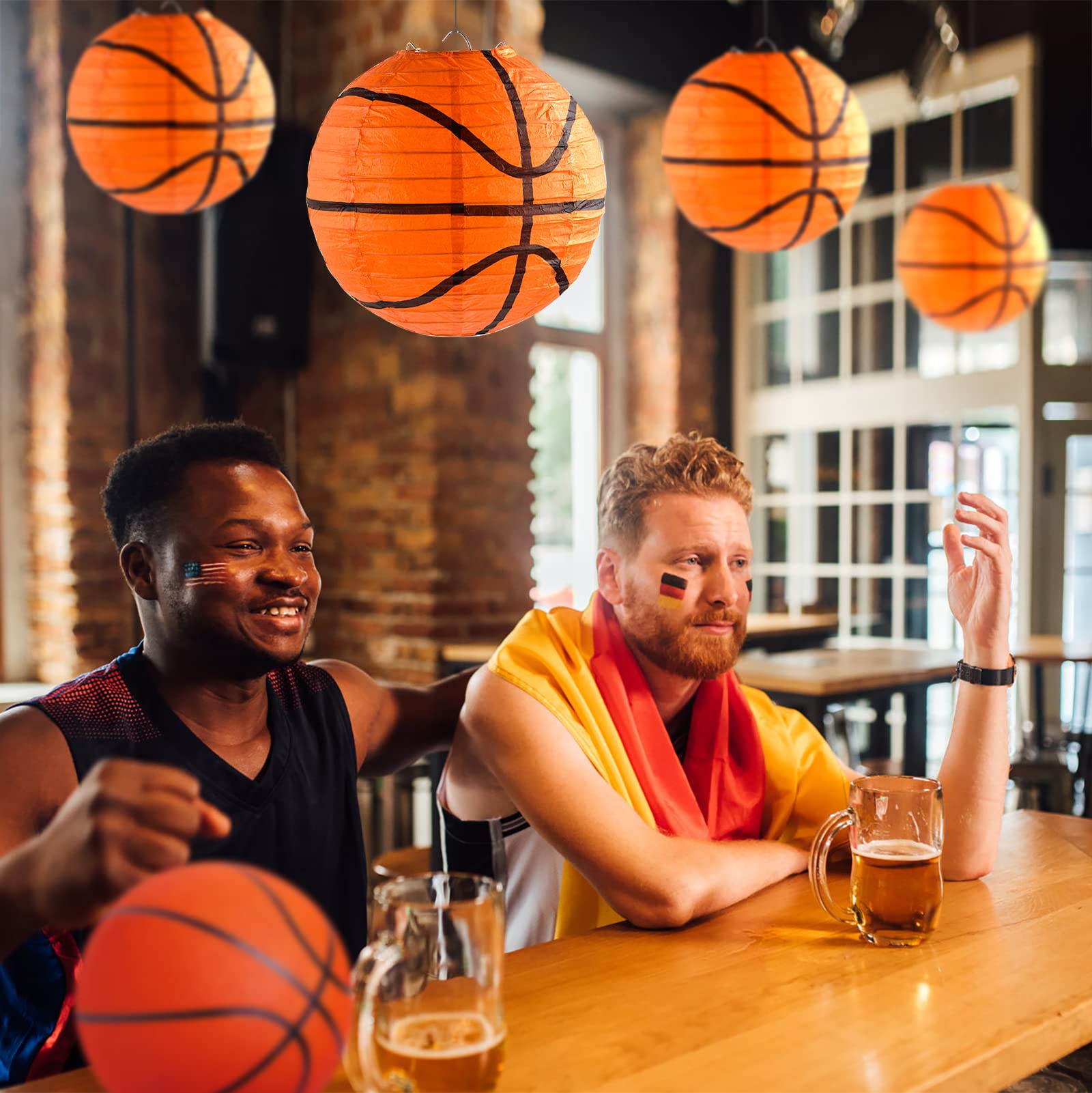 30 Pieces Orange Basketball Paper Lanterns Decorations 8 Inches Ceiling Hanging Basketball Lanterns Basketball Sports Party Pape