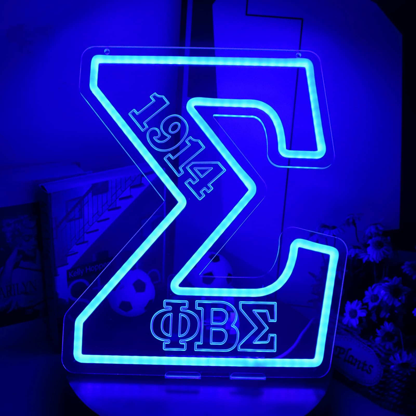 Tiabuy LED Neon Sign - FBS Fraternity Wall Decor, Dimmable, 14 x 13 inches, Blue, Model TB-NS-B-07