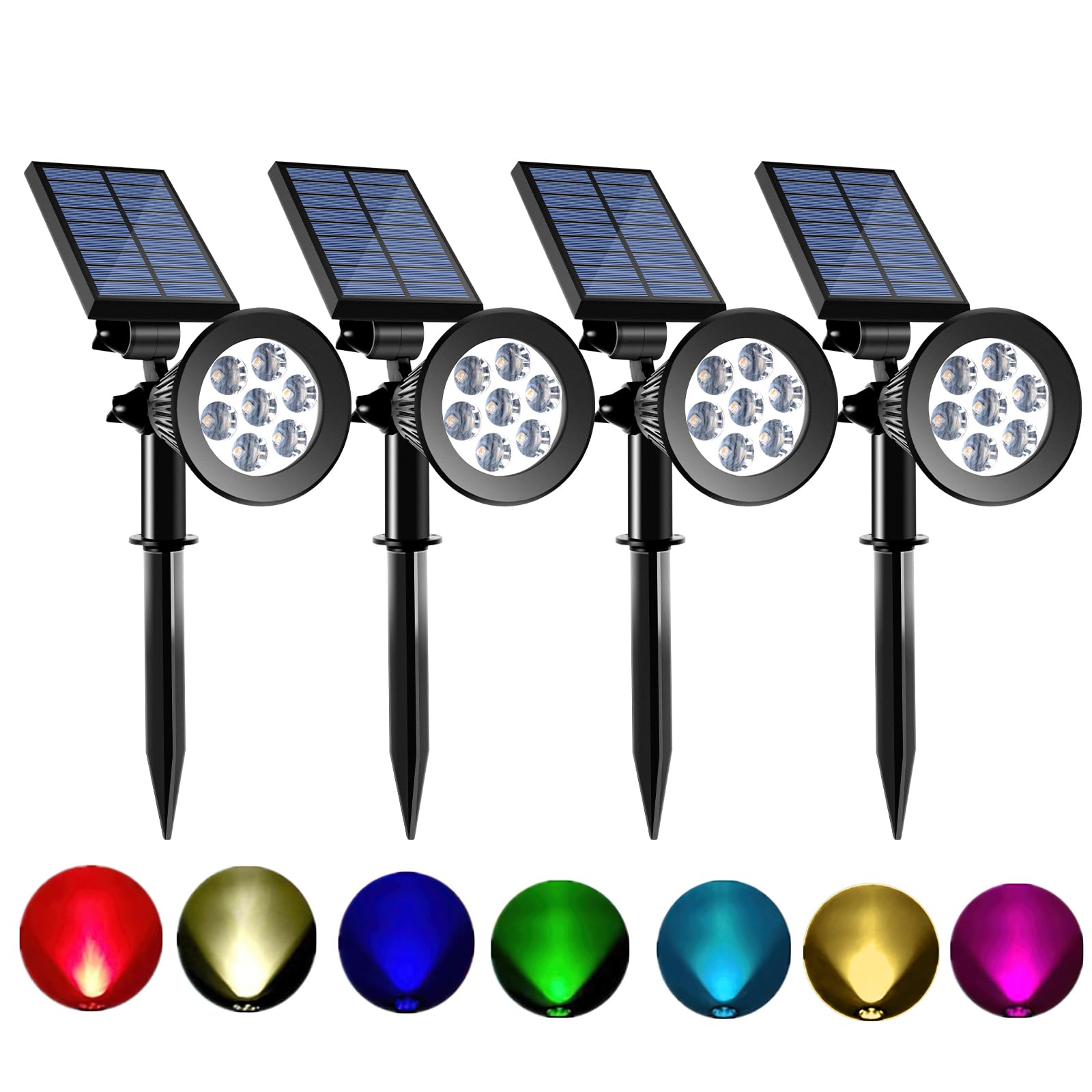 Sunklly Solar Spot Lights - Color Changing, 8 Modes, 2-in-1, Waterproof, 4 Pack, Multicolor, High-impact ABS Plastic