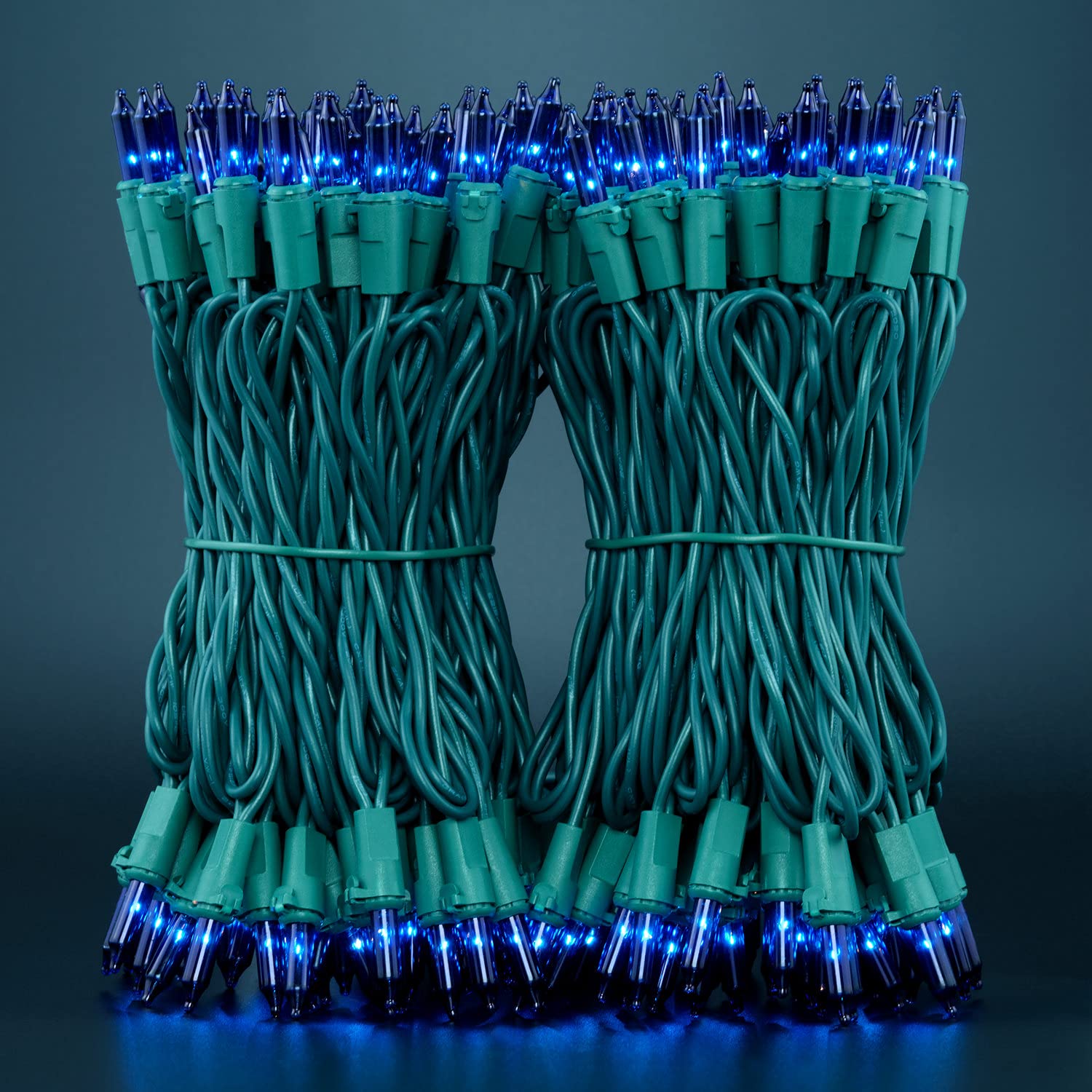YULETIME Blue Christmas Lights, 200 Count, 66 Feet, UL Certified, Incandescent Mini Light Set, Green Wire