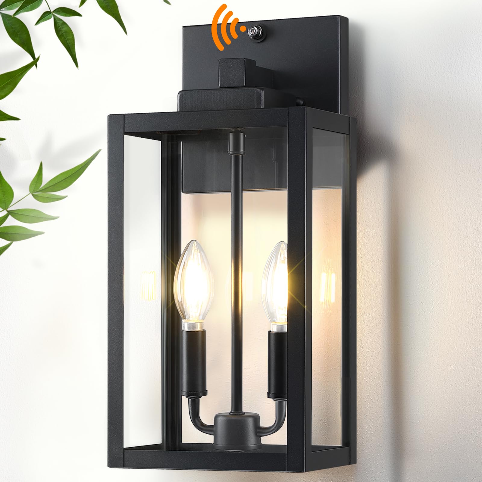15.4&quot; Dusk To Dawn Black Outdoor Wall Lantern 2-Light, Outside Modern Wall Sconce Light Fixture, Industrial Porch Light Wall Mount With E12 Sockets, Waterproof Exterior Lamp Lighting, 1 Pack