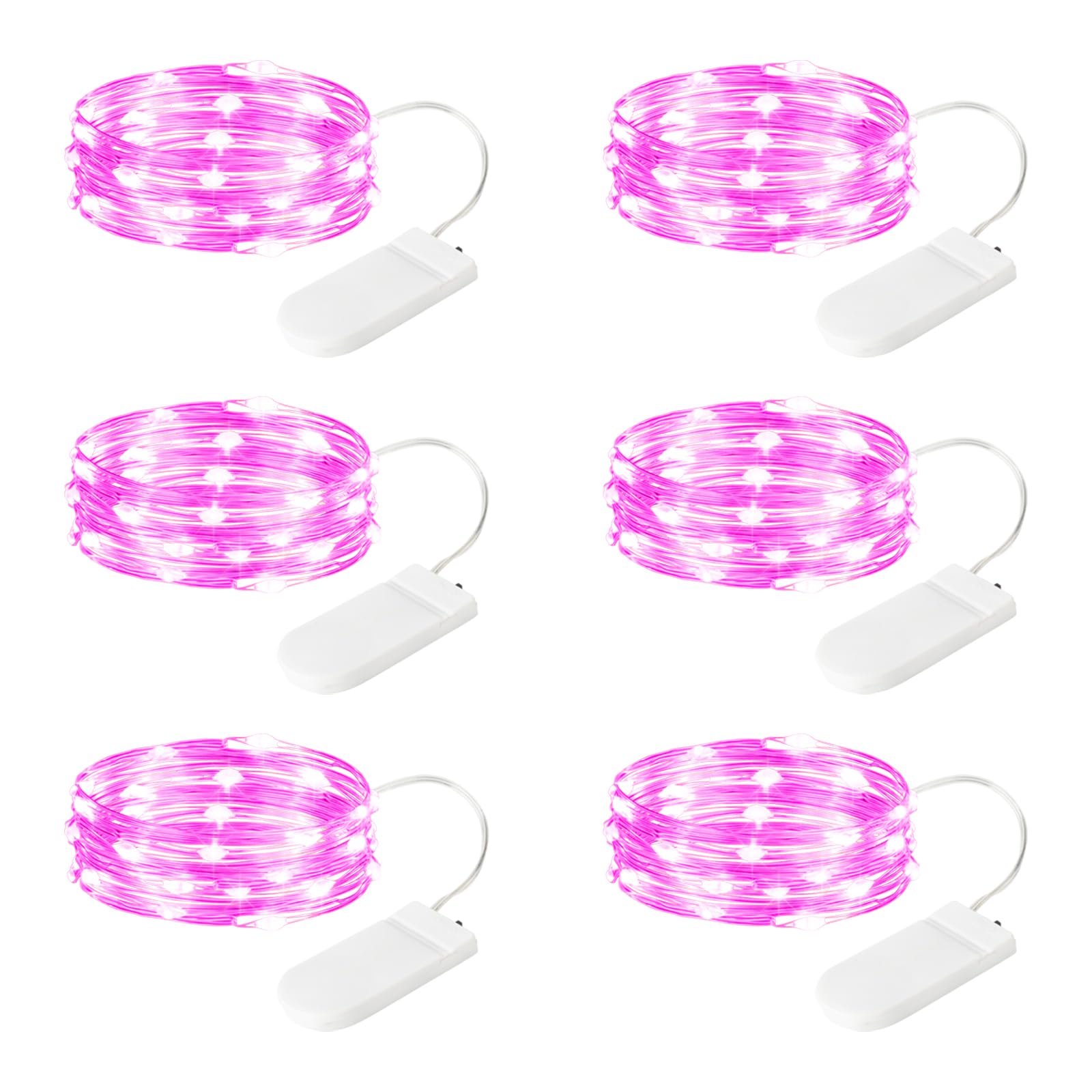 SINAMER 6 Pack LED Fairy Lights 7ft Battery Powered Waterproof, Silver Wire 20 Led Pink Mini String Mason Jar Lights for DIY Wedding Party Bedroom Patio Easter Christmas
