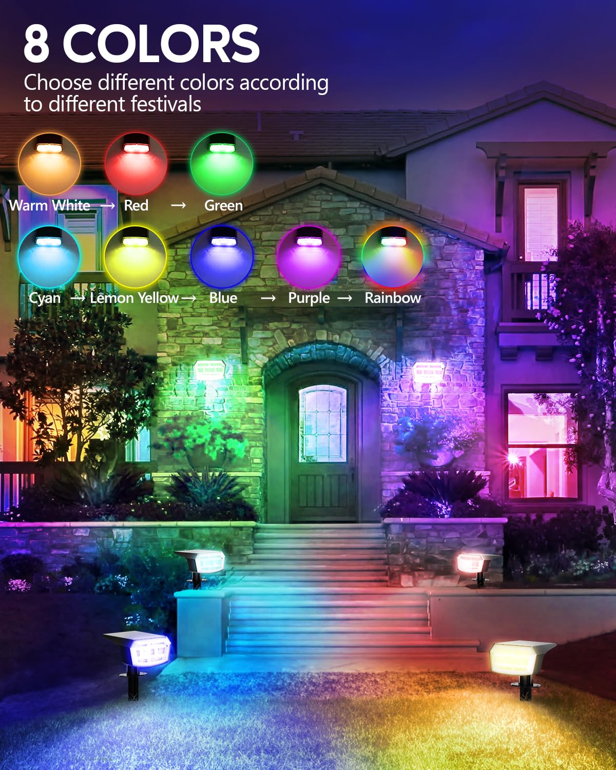 Hiboitec Solar Spot Lights Outdoor Color Changing 59Led Landscape Lighting Solar Powered Uplights Waterproof Dusk To Dawn For Christmas Decorations Garden Yard Outdoor 4 Packs Multicolor