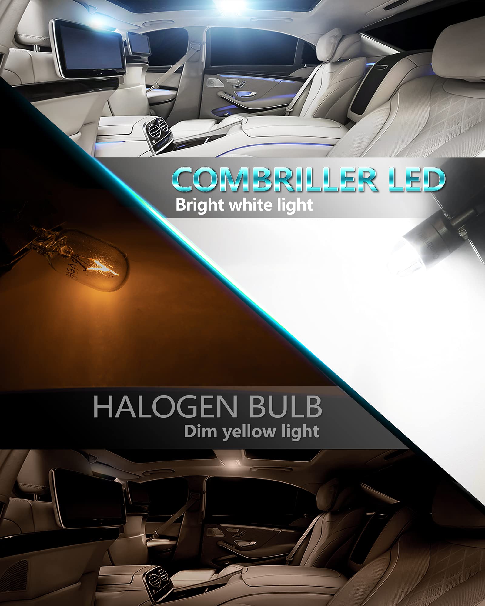 Combriller 194 LED Bulb T10 2825 w5w, 6000K White, Error Free, Pack of 2 for Car Interior Lights