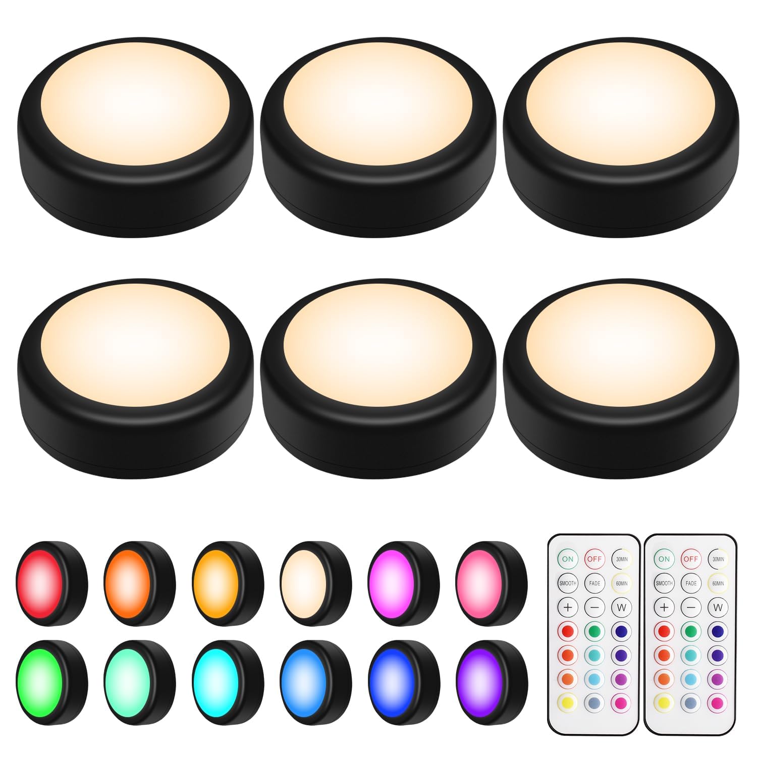 BLS LED Puck Lights with Remote Control, 13 Color Changing Under Cabinet Lights Wireless, Push Lights Battery Operated Night Lig