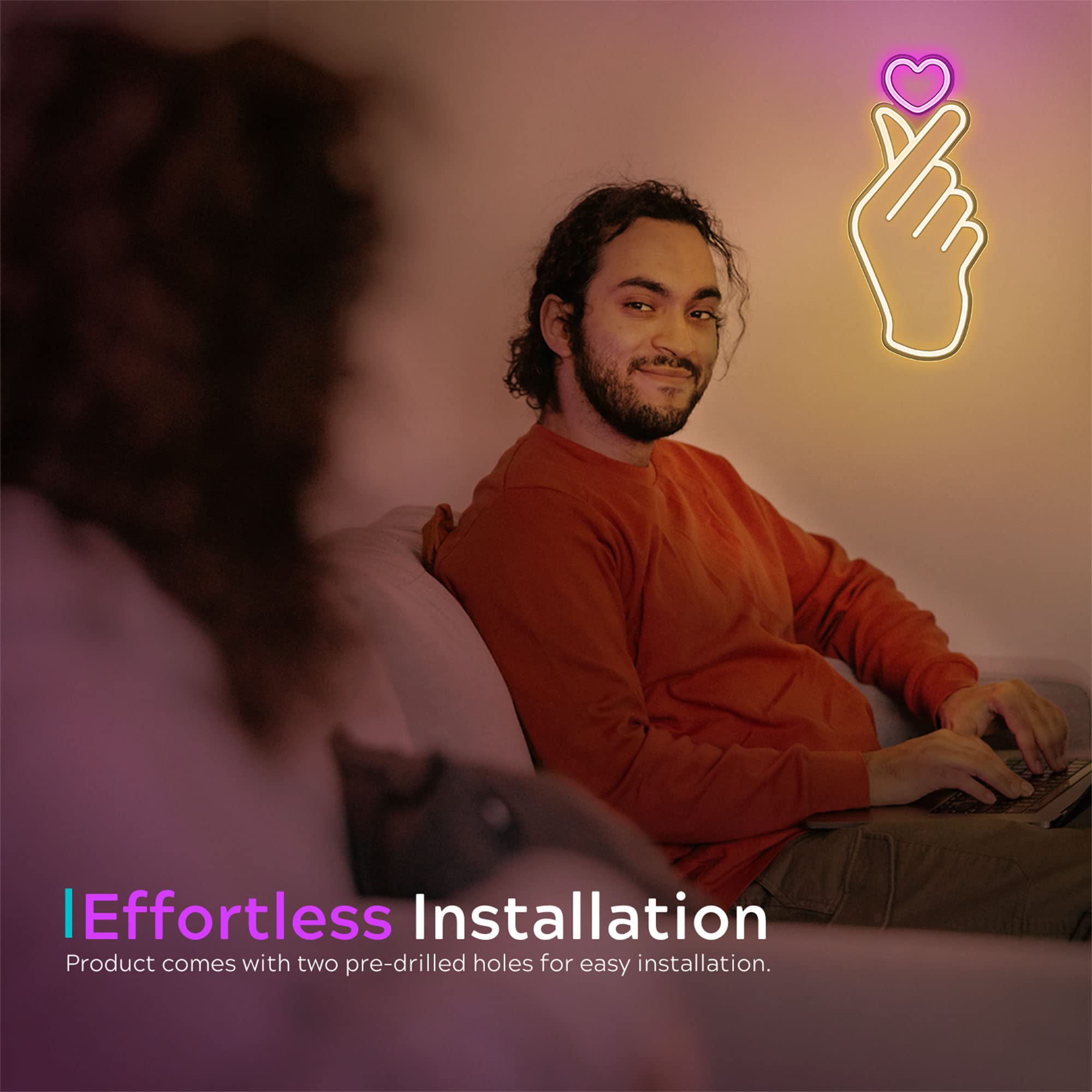 LEBURRY Finger Heart Neon Sign - LED Light for K-pop Fans, 16.3x7.5 inches, South Korean Novelty Decor