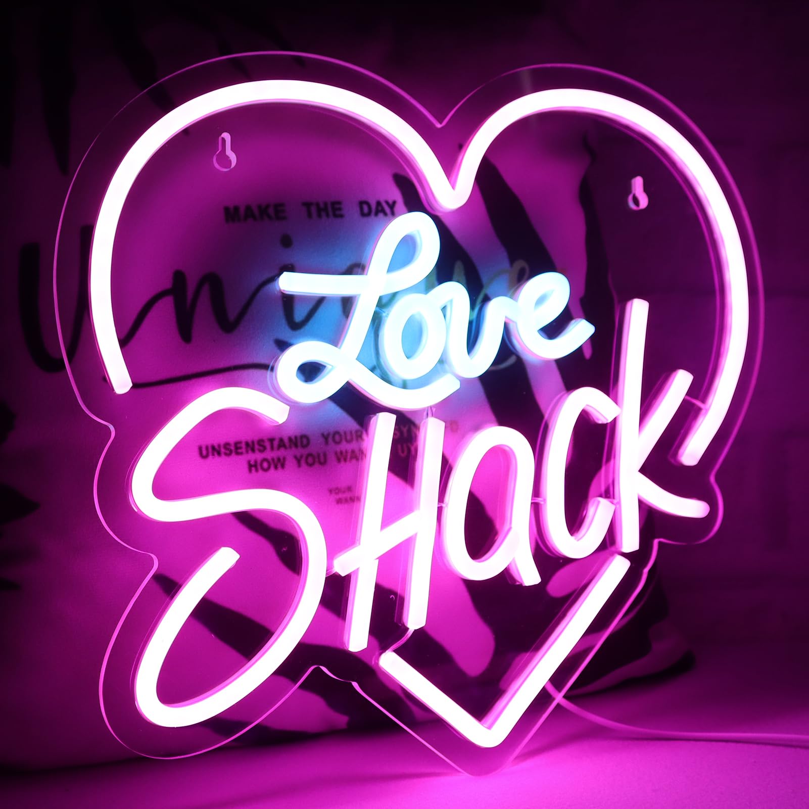 JFLLamp Neon Wall Decor Sign, Love Shack, 12.2x13 Inch, Acrylic, Azure+Pink, Model NS-Love Shack 001