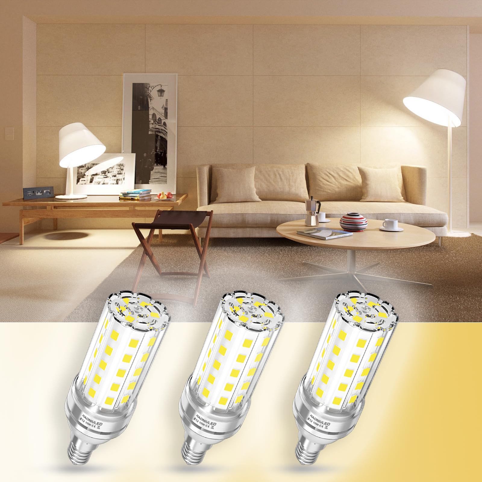 HAONIULED E12 LED Bulb, 10W Non-Dimmable, 1100 Lumens, 4000K Natural White, 3 Pack